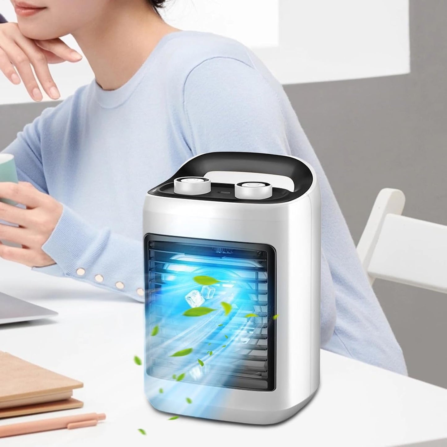 Ventilateur Climatiseur Portatif | Ventilateur D'Air Frais Pour Chambre,Modes Réglables Silencieux Avec Humidificateur - Rafraîchisseur D'Air Compact Pour Bureau Domicile Et Voyage