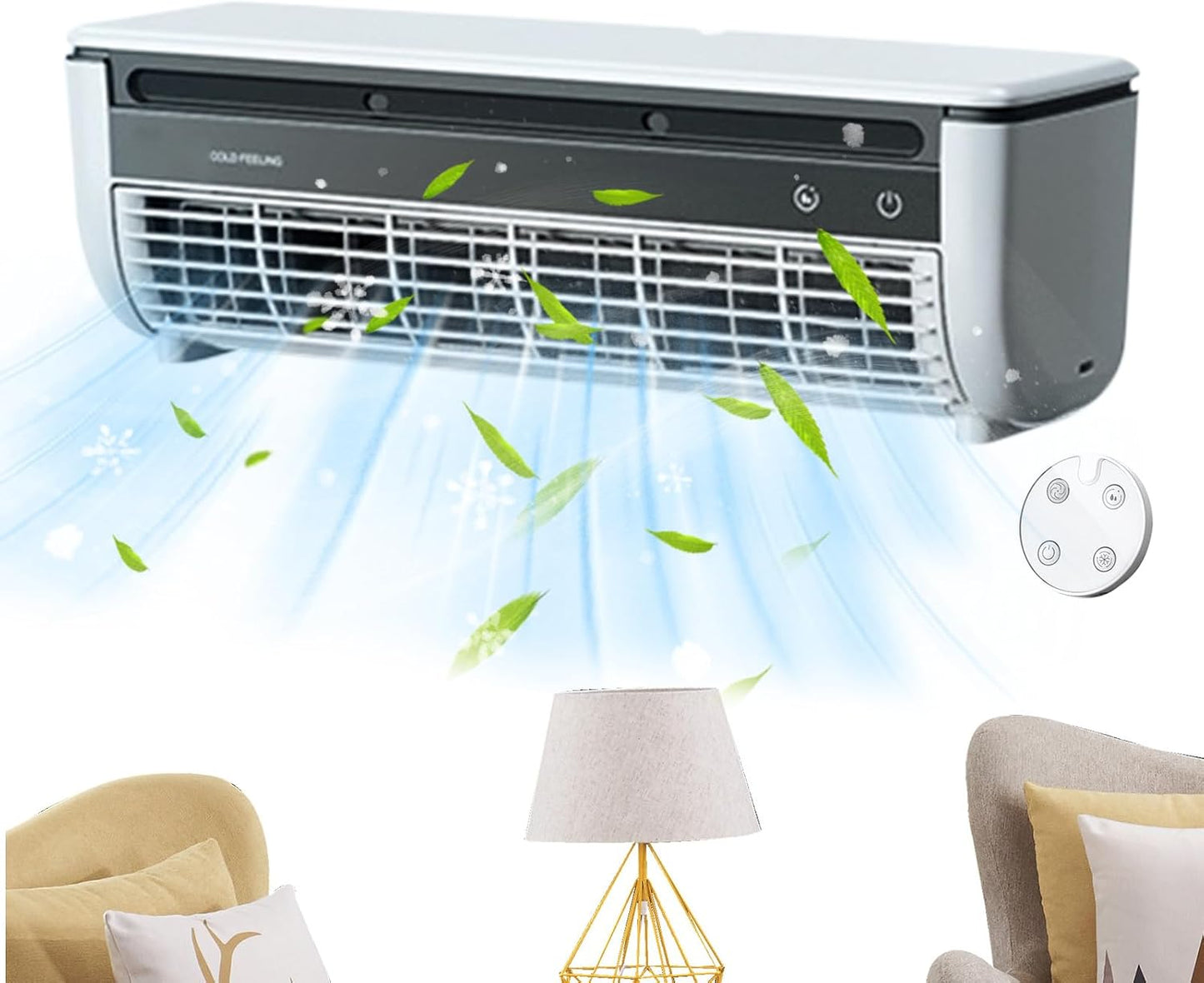 Ventilateur Rafraîchissant AC Pour Pièce - Ventilateur Climatiseur Mural, Avec Chargeur Sans Fil Et Rafraîchisseur,Pour Maison Salle De Bain Cuisine Intérieur Extérieur