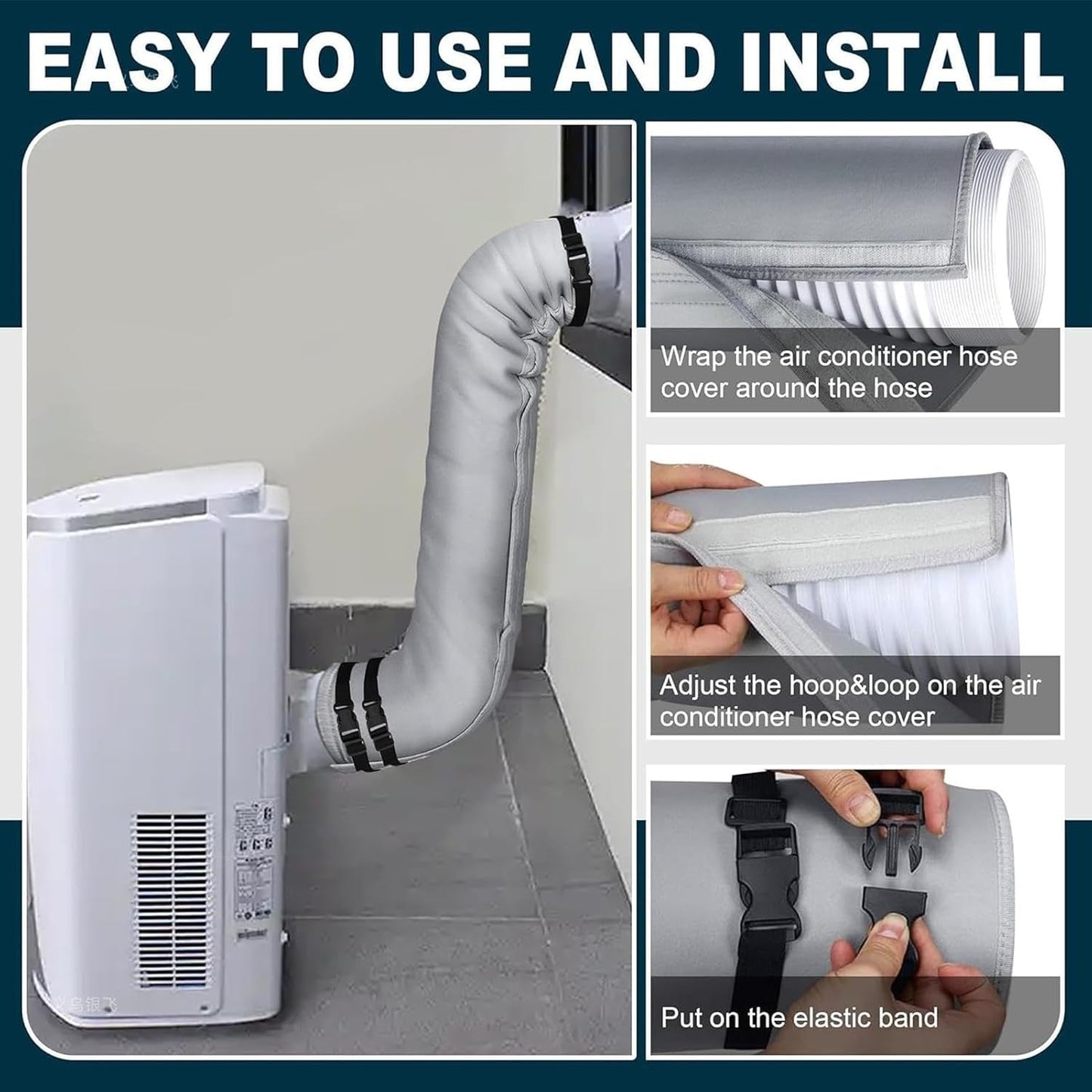 Générique Manchon Isolation Tuyau Climatisation, 150x53cm, Thermo-isolant | Insonorisant Housse Protection Tuyau Évacuati/on Climatiseur Portable, De Diamètre 3 Boucle Réglables, Pour Usage Maison Et