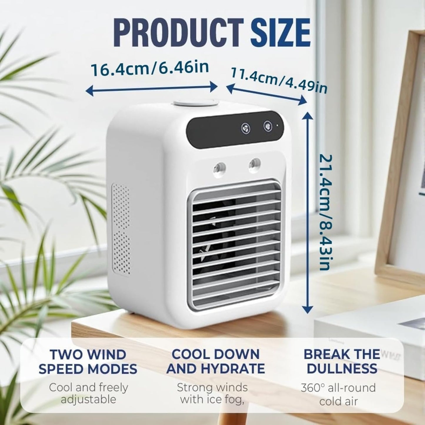 Climatiseur Portable 4 En 1, Mini Climatiseur USB Silencieux Avec Réservoir 500 Ml, Refroidisseur D’Air à Double Vitesse Et Brumisation, Pour Bureau, Chambre, Camping