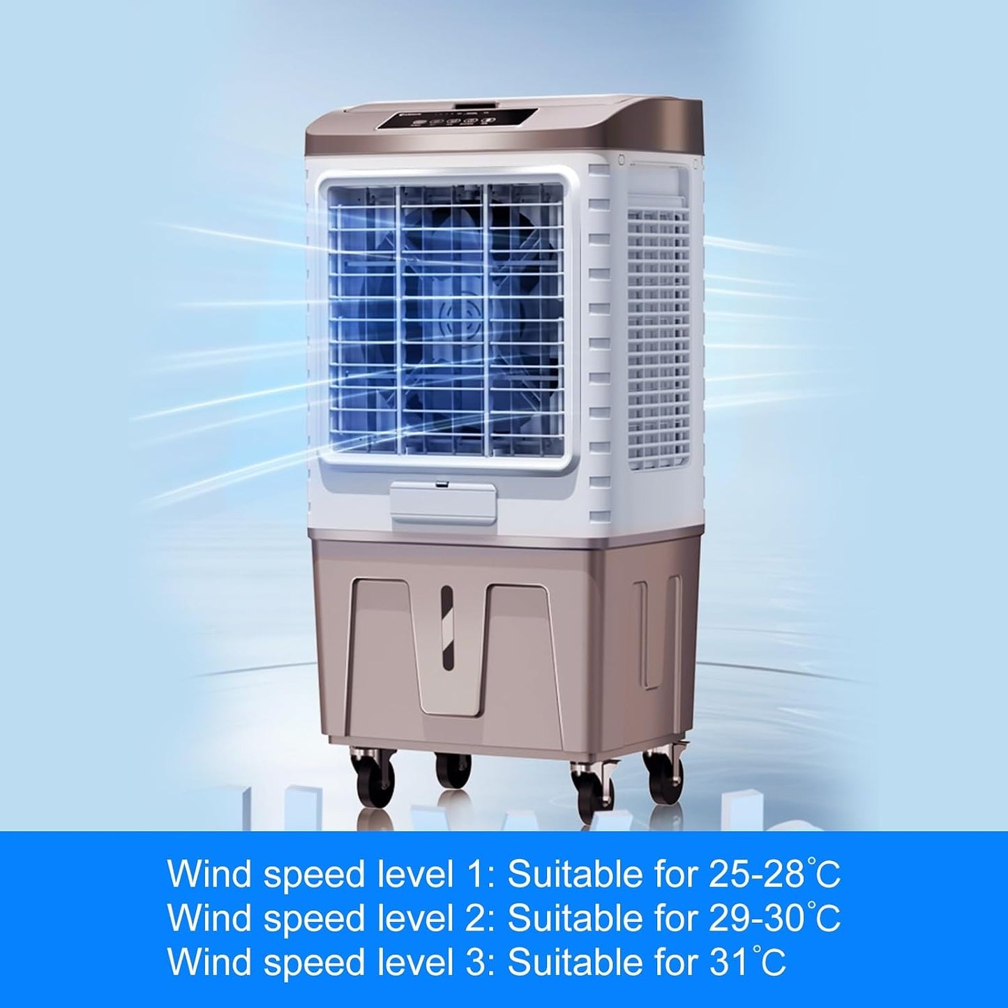 Climatiseur Mobile Sans évacuation, Rafraichisseur D'air Réservoir De 50 L, Télécommande, Oscillation à 120°, 3 Vitesses