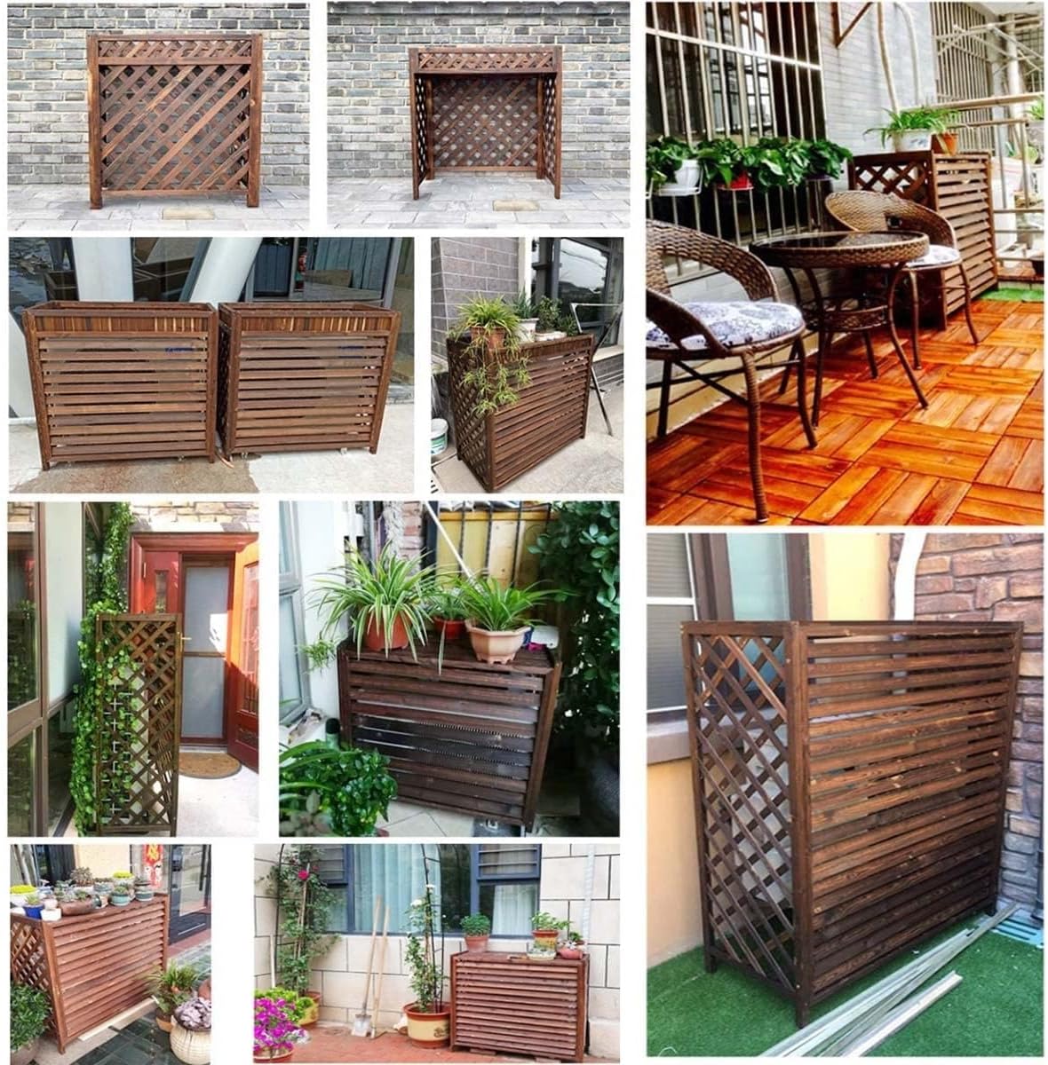 Housse De Climatiseur En Bois Massif Avec Support De Fleurs Et Poubelle, écran De Garde-corps En Bois Pour La Protection De Pompe à Chaleur (taille : 110 X 50 X 85 Cm)