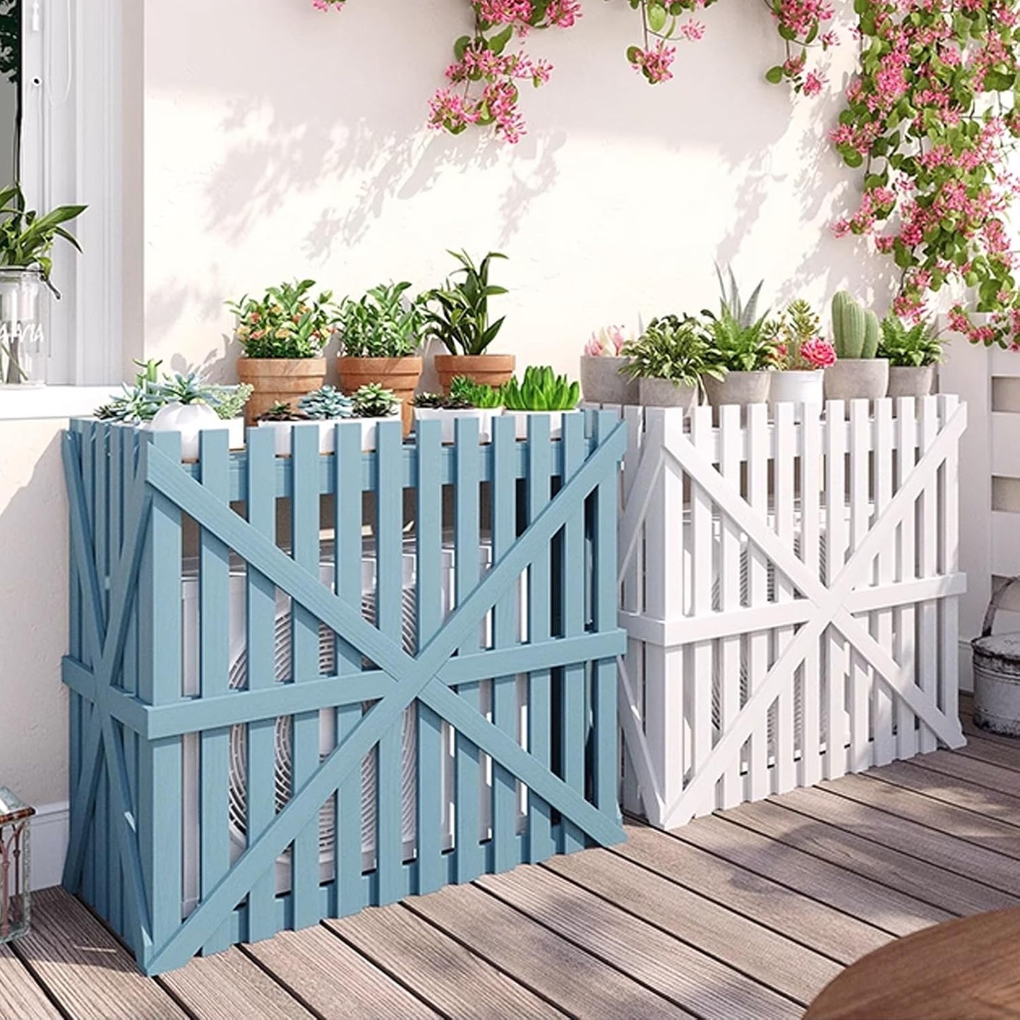 Housse En Bois Pour Climatiseur Extérieur, Protection Contre Le Vent Et Le Soleil, Facile à Installer Pour Terrasse Et Espaces Extérieurs (bleu, 120 X 60 X 105 Cm)