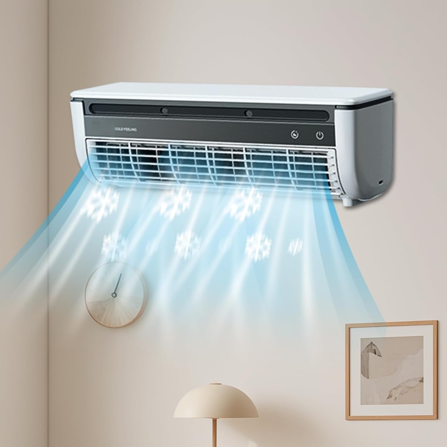  Ventilateur Rafraîchissant AC Pour Pièce - Ventilateur Climatiseur Mural, Avec Chargeur Sans Fil Et Rafraîchisseur,Pour Maison Salle De Bain Cuisine Intérieur Extérieur