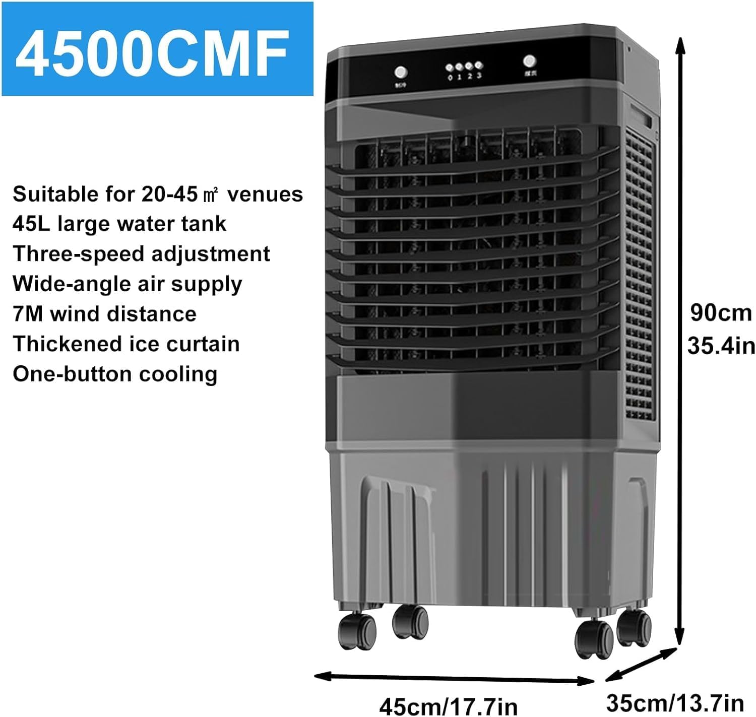 GENERIC Réservoir De Refroidisseur D'évaporation Portable 45L, Ventilateur De Climatiseur 3 En 1 Avec Paquets De Glace, Humidificateur à Grande Vitesse Pour Le Bureau à Domicile, Grande Capacité D'eau, Roues