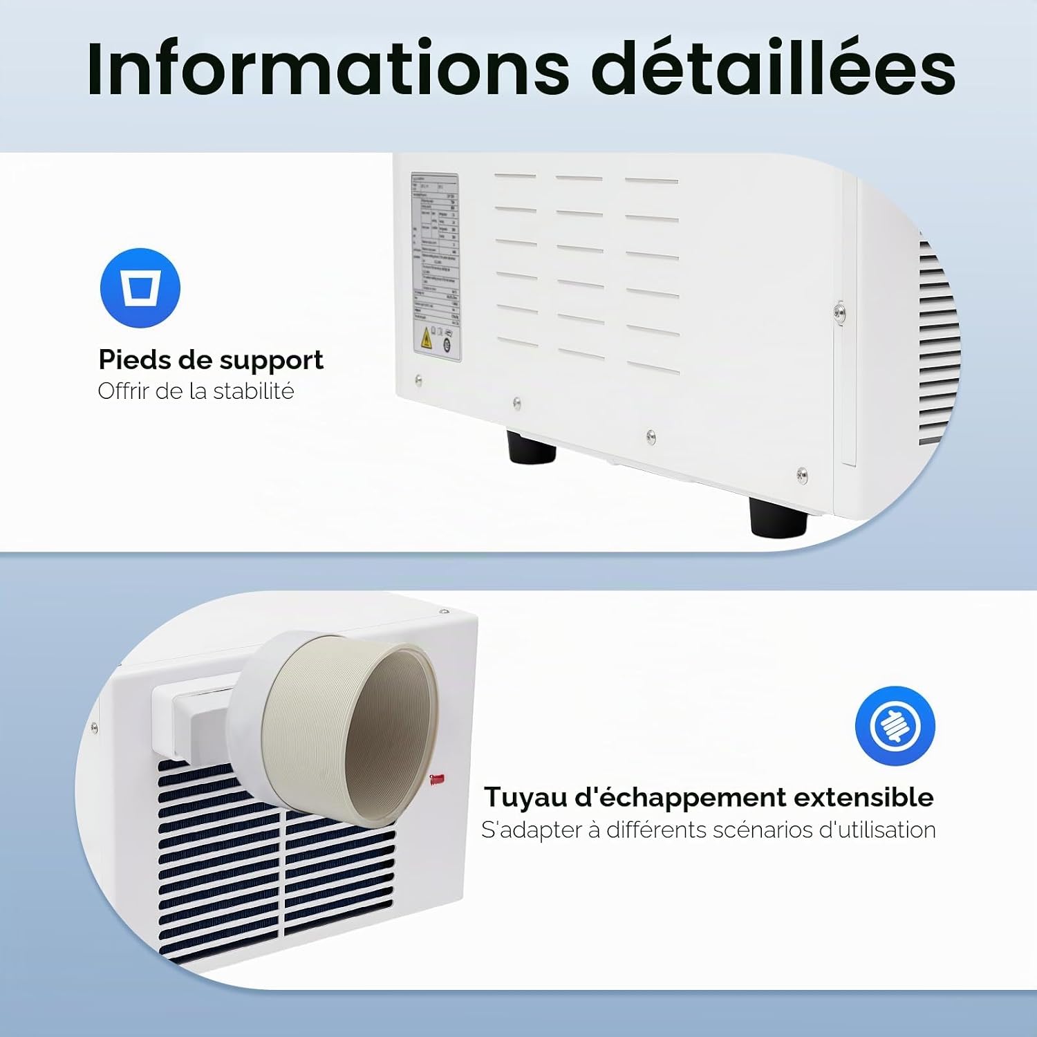  Refroidisseur Mobile, 280 W, Climatiseur Avec Tuyau D'évacuation, Climatiseur Compact Mobile Avec Fonction Minuterie, Pour Maison, Chambre, Bureau, 41,5 X 28,3 X 20,5 Cm