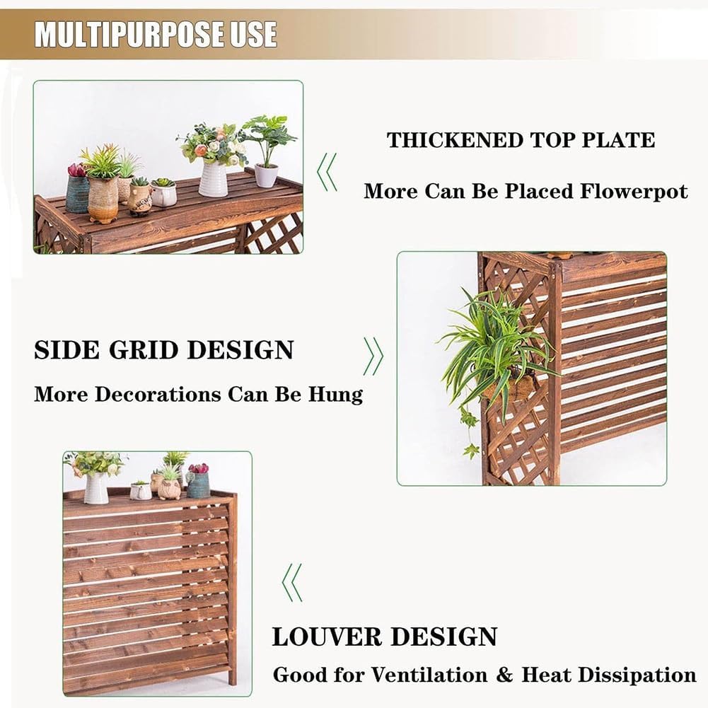 GENERIC Grand Support En Bois Massif Pour Climatiseur – Clôture En Bois épais Pour Unité Extérieure – Housse élégante Pour Dissimuler L'unité De Climatisation Et Résistante Aux Intempéries