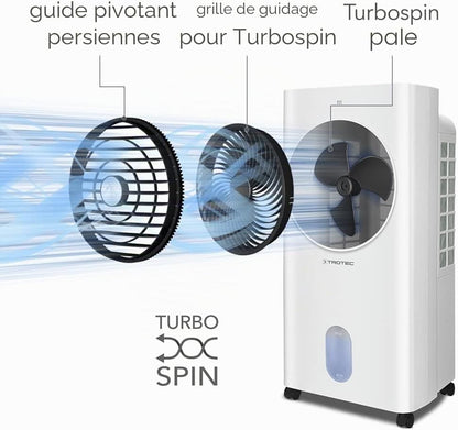  TROTEC Rafraîchisseur D'Air 4-en-1 PAE 31 - Technologie Turbospin 1000 M³/h, Portée 10m, Refroidisseur, Ventilateur, Humidificateur Et Purificateur, Réservoir 6L, Oscillation 360°, Jusqu'à 26 M²