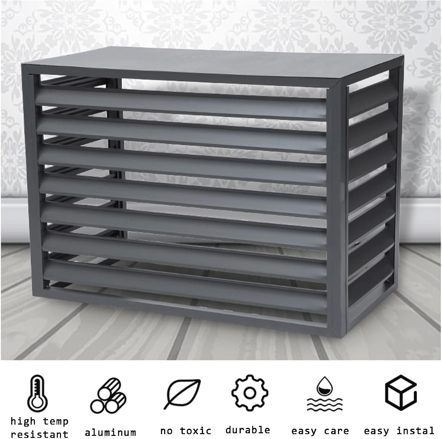 GENERIC Écran De Clôture Pour Climatiseur Extérieur – Volets En Alliage D'aluminium Anti-corrosion Et Support De Fleurs Pour Unité Extérieure En Métal, Blanc, Taille 2-3P (L1)