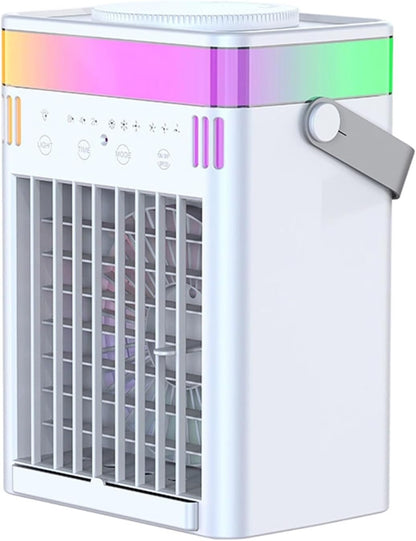 Climatiseur Mobile Silencieux Refroidisseur D'Air Avec 3 Niveaux De Flux, 3 Modes De Brumisation, Minuterie 2/4/8H Éclairage RGB Alimentation Mini Ventilateur Portable USB Pour Chambre Bureau Voiture