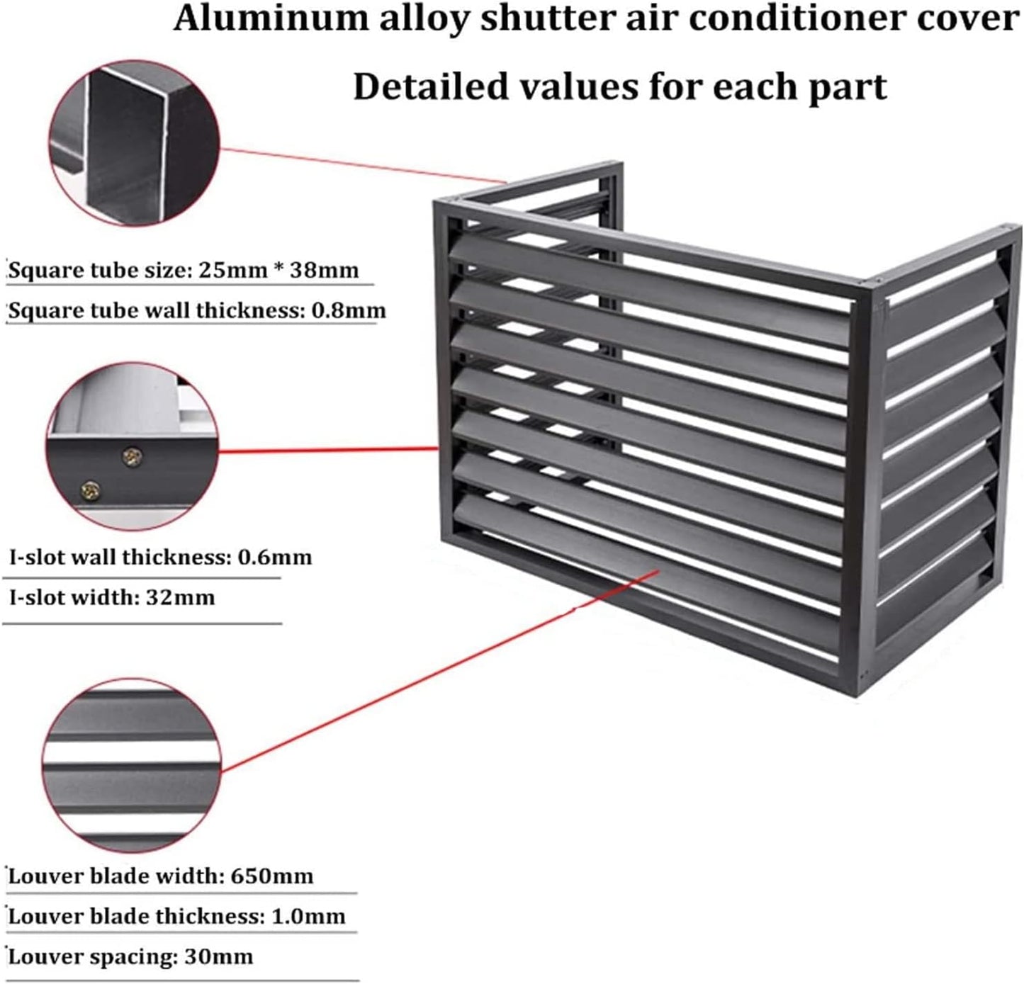  Housse Pour Climatiseur Extérieur – Clôture En Aluminium Robuste Avec étagère à Persiennes Pour Balcon, Jardin – Protection De L'intimité – Blanc (3 Côtés, 110 X 80 X 60 Cm)