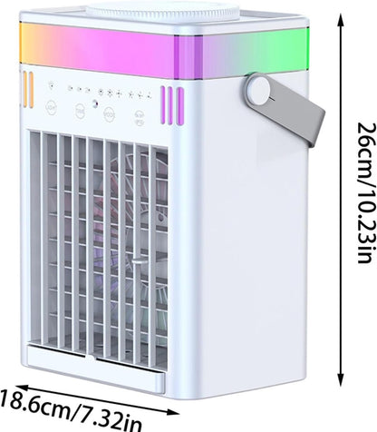  Climatiseur Mobile Silencieux Refroidisseur D'Air Avec 3 Niveaux De Flux, 3 Modes De Brumisation, Minuterie 2/4/8H Éclairage RGB Alimentation Mini Ventilateur Portable USB Pour Chambre Bureau Voiture