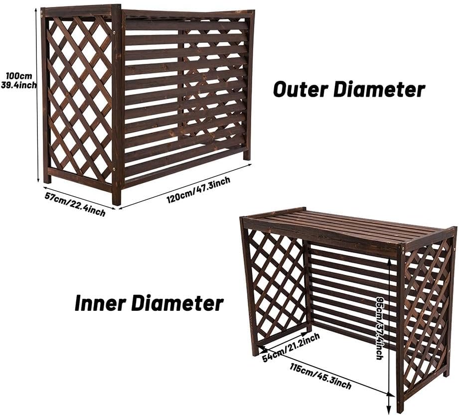  Housse De Climatiseur En Bois - Écran Décoratif Imperméable Pour Climatiseurs Et Pompes à Chaleur 115 X 54 X 95 Cm Marron Antirouille Résistant à La Corrosion Support Pou