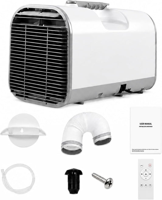  Climatiseur Mobile Camping 4000 BTU, Clim Portable Silencieux Basse Consommation 420W Sans Fenêtre Pour Tente Camping Car Camion Van Garage Intérieur Extérieur
