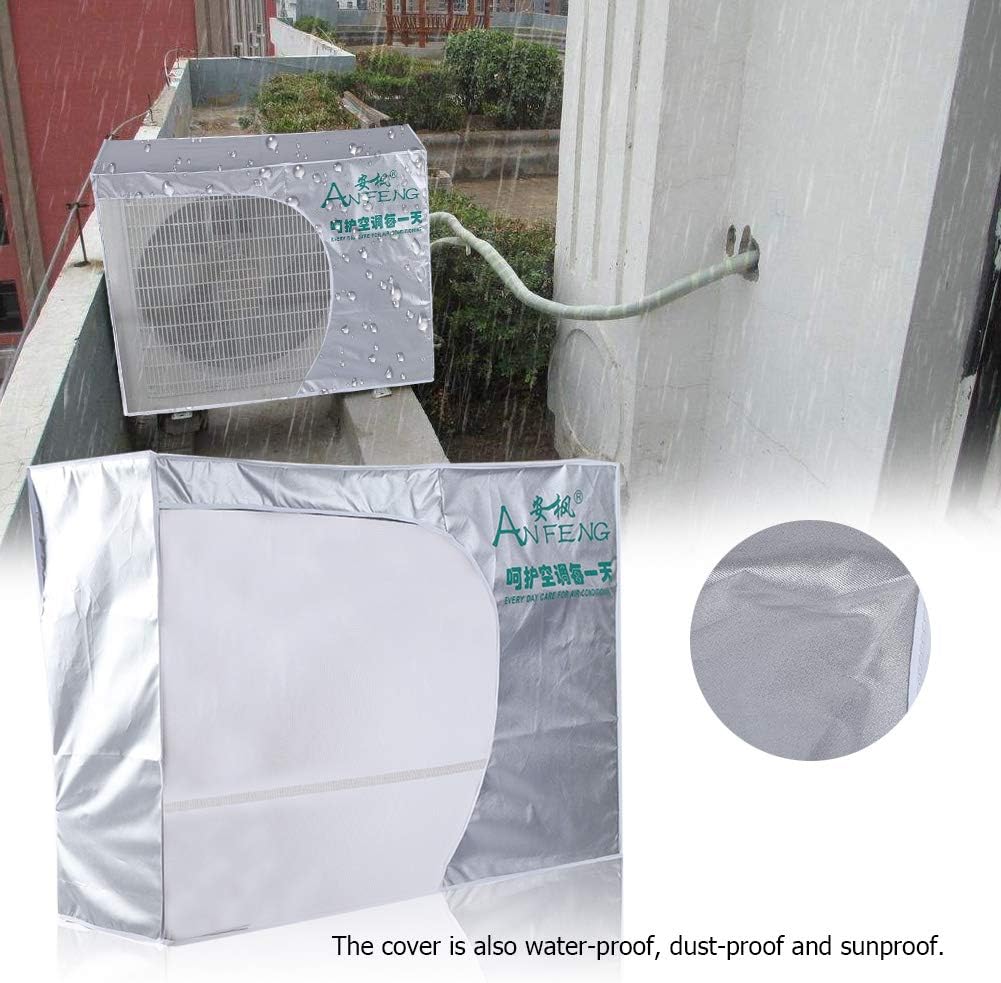  Housse De Climatiseur Extérieur, Bâche Anti Pluie Avec Ventilation Couverture Plus Épaisse Imperméable Anti Poussière Neige Utiliser Climatiseur Sans Enlever Couverture (1.5p), Polyester, Argent