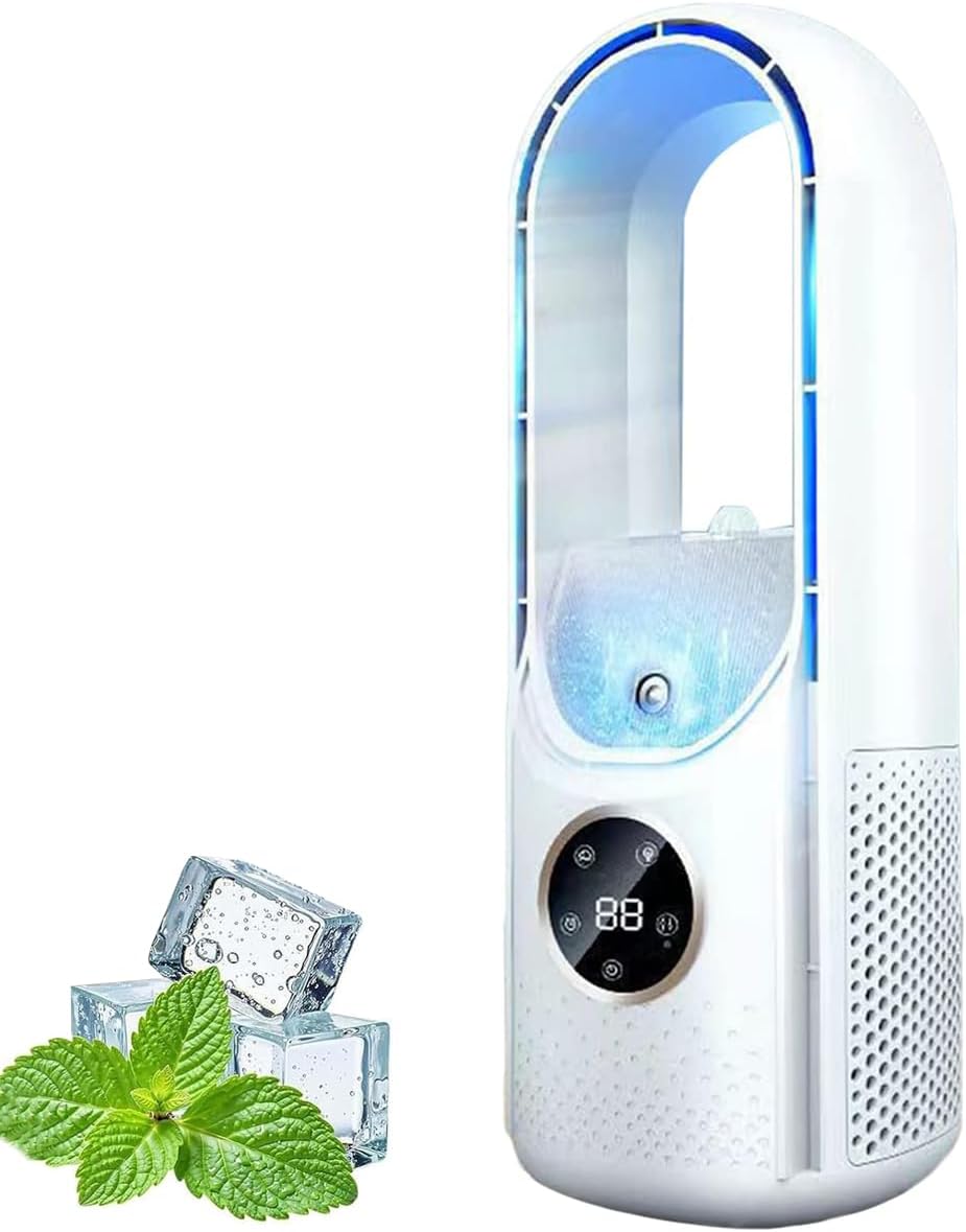  Climatiseur Silencieux, Ventilateur De Refroidissement, Refroidisseur D'air évaporatif Silencieux Sans Lames, Ventilateur De Refroidissement De Table à Alimentation Pour La Maison (Blanc)
