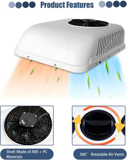  Unité De Climatisation De Toit Pour Camions RVs, 8800BTU Chauffage De Refroidissement, Inverseur Tech Quiet ≤45dB, Télécommande, Carrosser En ABS Durable Pour Camping-cars Vans Machines De Constructio