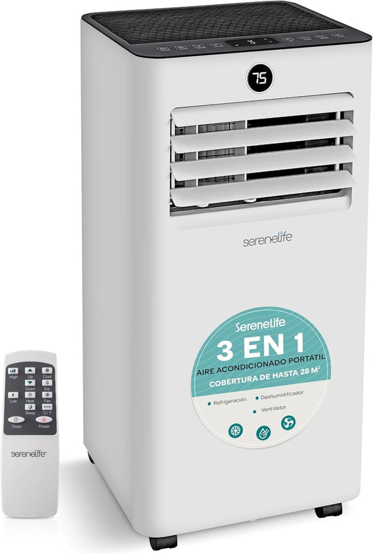  SereneLife Climatiseur Portable 7000 BTU, Petit Avec Déshumidificateur Et Ventilateur, Pour Espaces De 32 M², Configuration De Minuterie Jusqu'à 24 Heures Et Kit De Montage Sur Fenêtre