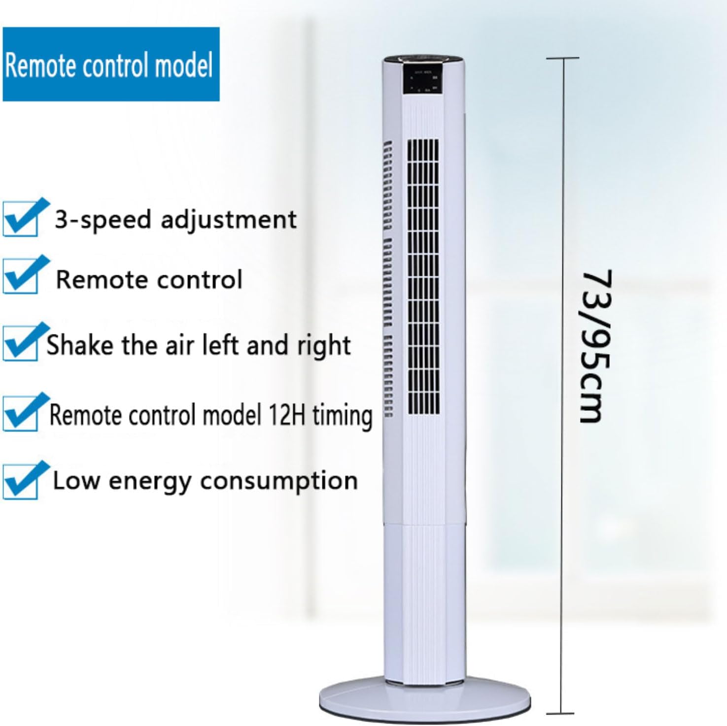 GENERIC Ventilateur De Tour Portable Avec Télécommande, 60° Circulateur D'air Oscillant, Ventilateur De Refroidissement Silencieux Pour Le Bureau à Domicile, Affichage LED, 3 Vitesses, Minuterie 12H, Concepti