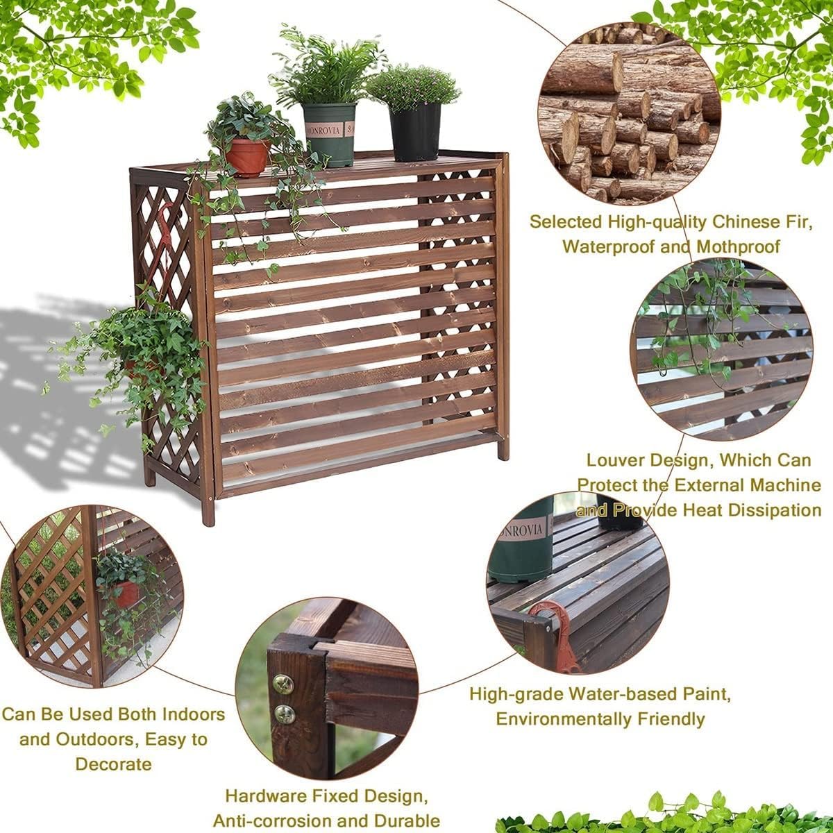  Clôture De Confidentialité Pour Climatiseur Extérieur, Protection Pour Pompes à Chaleur En Bois De Jardin, Support De Fleurs En Bois Massif Résistant Aux Intempéries, Ins