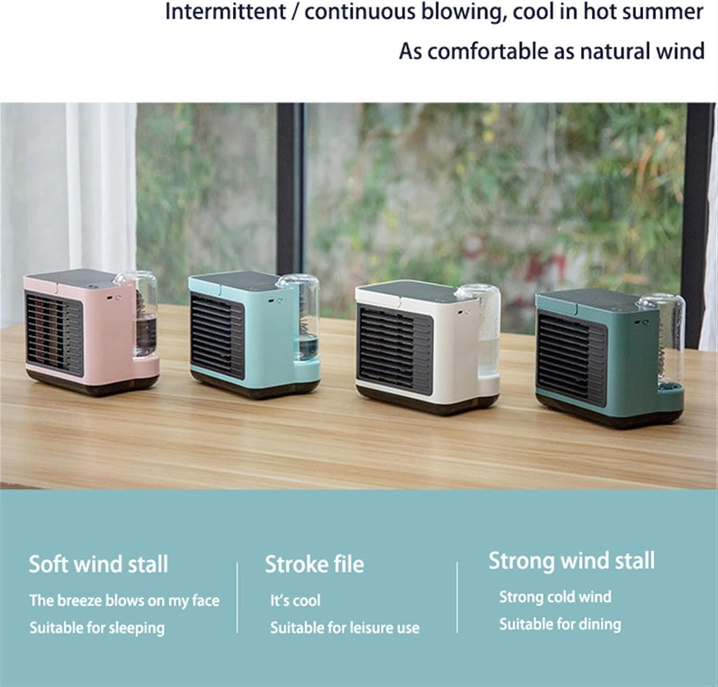  DieffematicKTY Climatiseur Mobile Air Conditioning Air Cooler Negative ION Air Cooler Mini Three-Speed Mode Cooling Fan Charging Home Desktop Air Conditioner (Color : Blue)