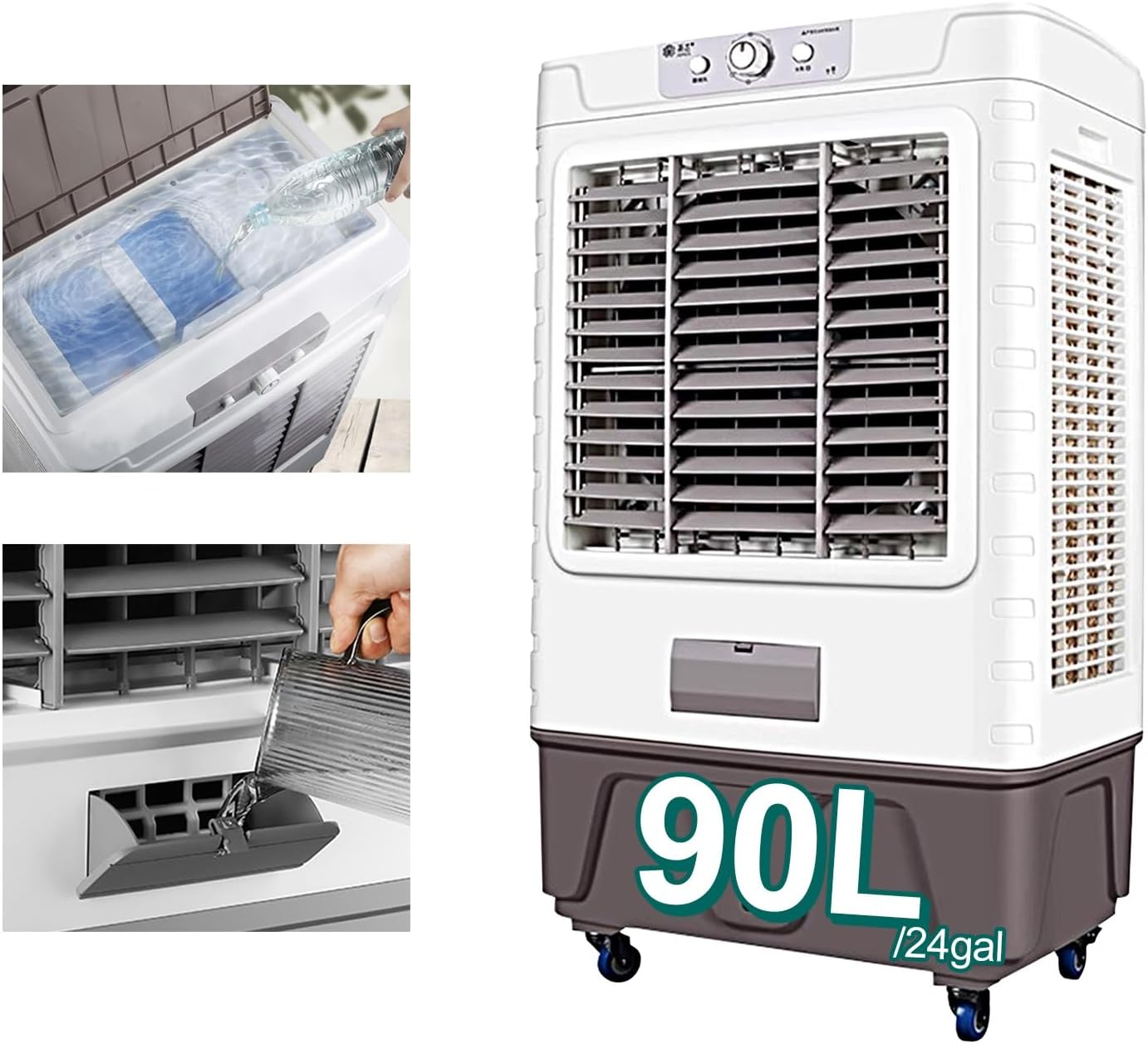 GENERIC Refroidisseur D'air Portable De Climatisation Industriel, 4 Roues, Réservoir D'eau 30L, 3 En 1 Climatiseur Mobile, Ventilateur De Refroidissement Et Déshumidificateur Pour La Maison/Bureau (Grand)