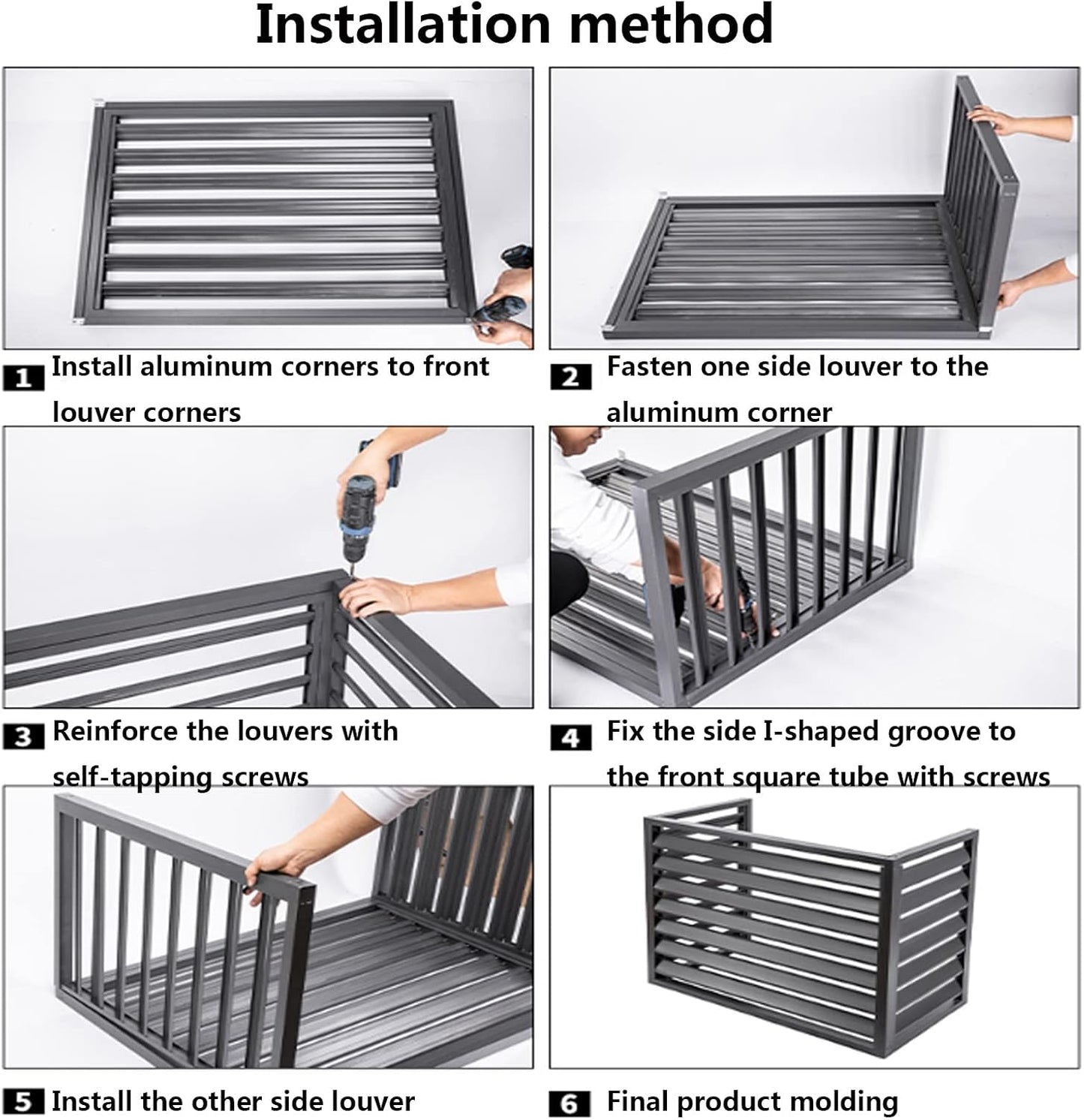  Housse Pour Climatiseur Extérieur – Clôture En Aluminium Robuste Avec étagère à Persiennes Pour Balcon, Jardin – Protection De L'intimité – Blanc (3 Côtés, 110 X 80 X 60 Cm)