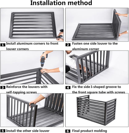  Housse Pour Climatiseur Extérieur – Clôture En Aluminium Robuste Avec étagère à Persiennes Pour Balcon, Jardin – Protection De L'intimité – Blanc (3 Côtés, 110 X 80 X 60 Cm)