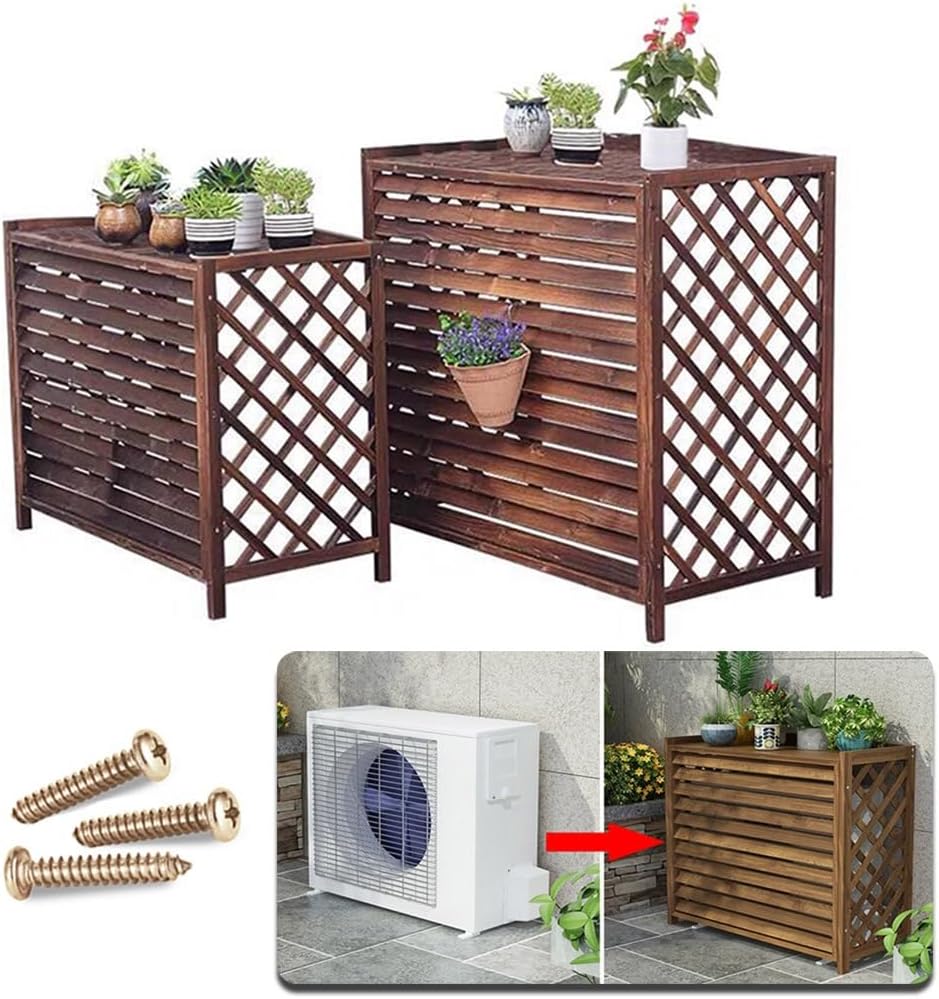GENERIC Grand Support En Bois Massif Pour Climatiseur – Clôture En Bois épais Pour Unité Extérieure – Housse élégante Pour Dissimuler L'unité De Climatisation Et Résistante Aux Intempéries