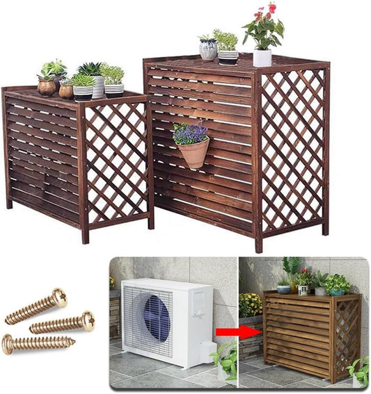 GENERIC Grand Support En Bois Massif Pour Climatiseur – Clôture En Bois épais Pour Unité Extérieure – Housse élégante Pour Dissimuler L'unité De Climatisation Et Résistante Aux Intempéries
