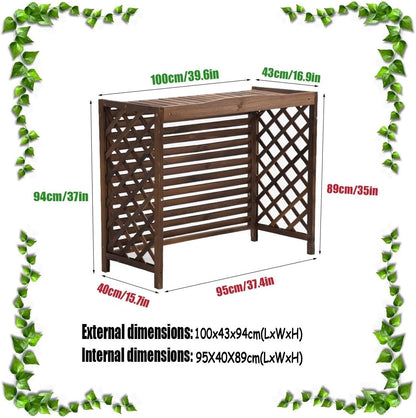  Housse En Bois Pour Climatiseur D'extérieur – Design élégant à Persiennes En Bois Massif Et Support De Fleurs 4 (taille M : 100 X 43 X 94 Cm)
