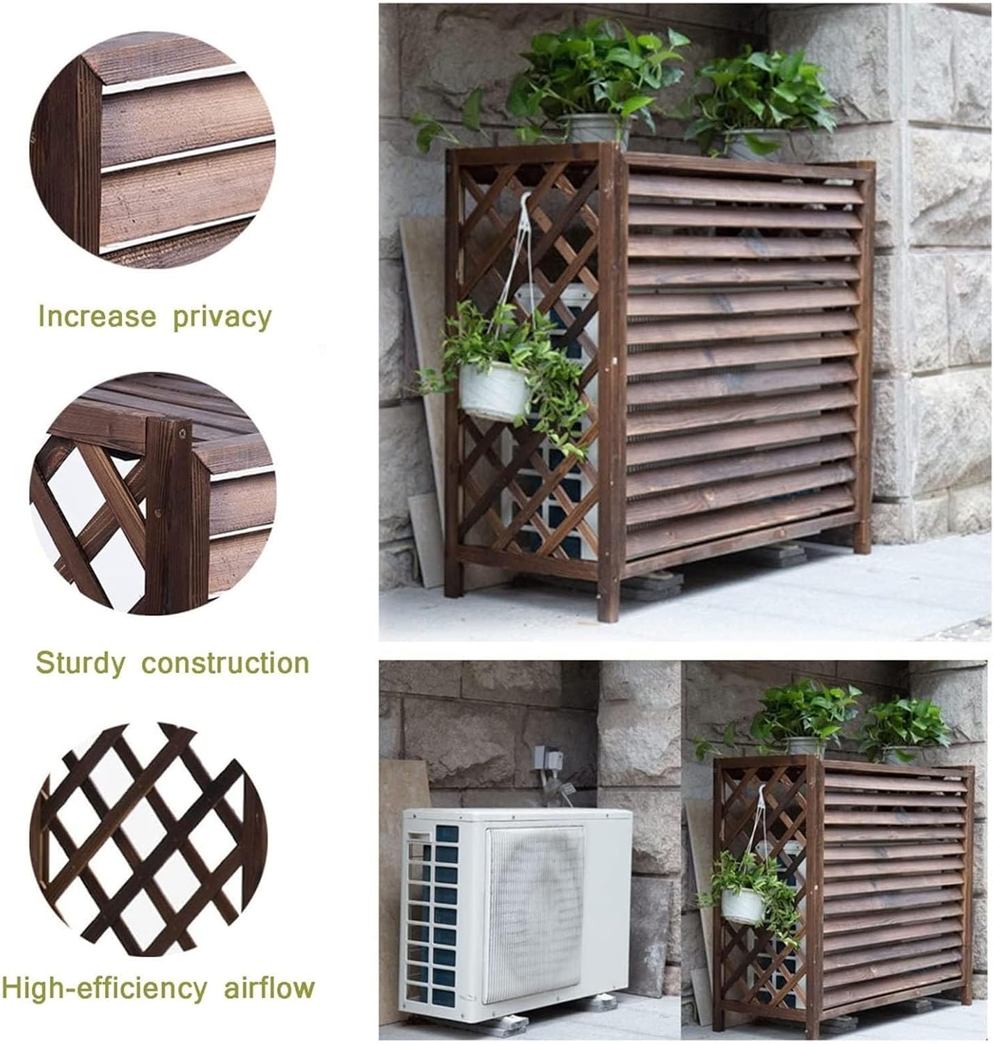  Housse En Bois Massif Pour Climatiseur – Grille Décorative Pour Climatiseurs Et Pompes à Chaleur Améliore La Protection Esthétique De La Maison Design Résistant Aux Intempéries