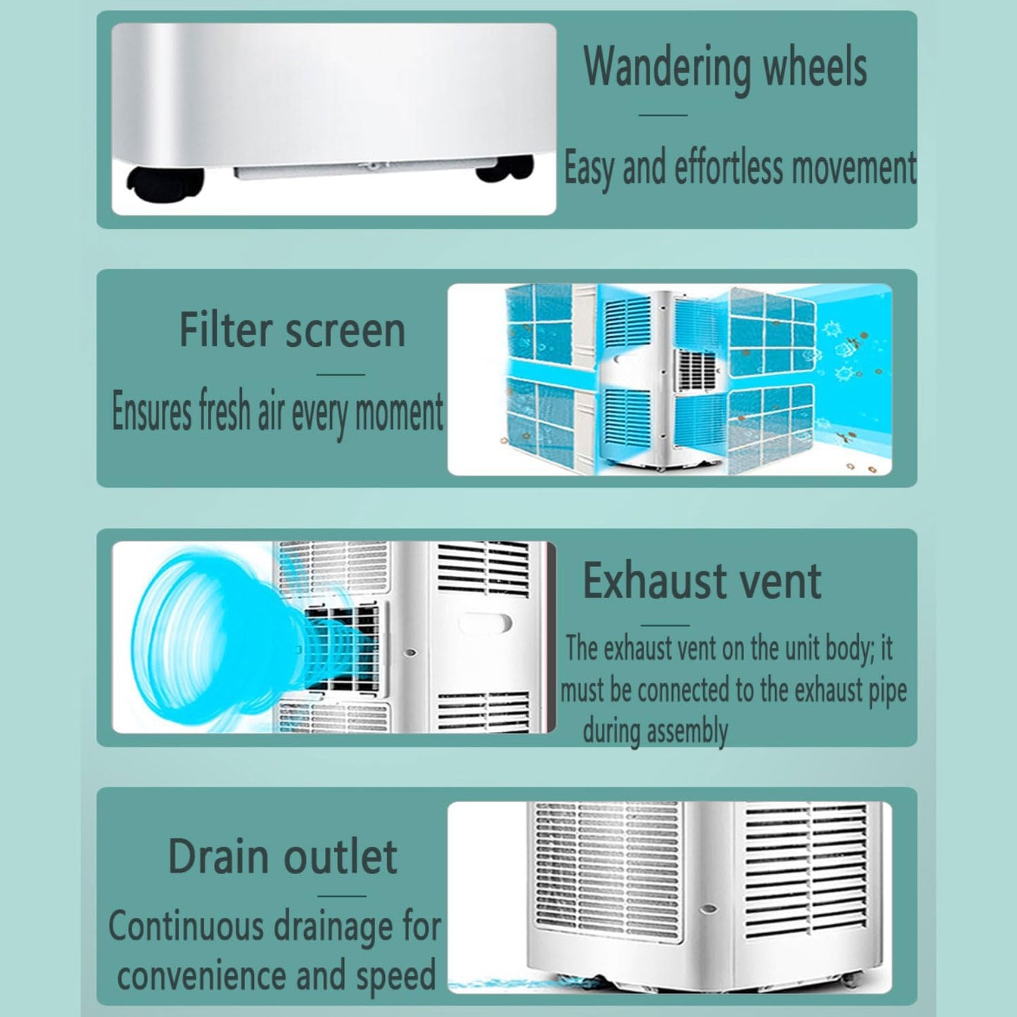  Climatiseur Portable Silencieux Smart Portable AC Avec Déshumidificateur De Refroidissement Intégré Et Modes Ventilateur Pour La Pièce Jusqu'à 350 Sq.ft Conditioner Télécommande 24 Heures Minuterie, K