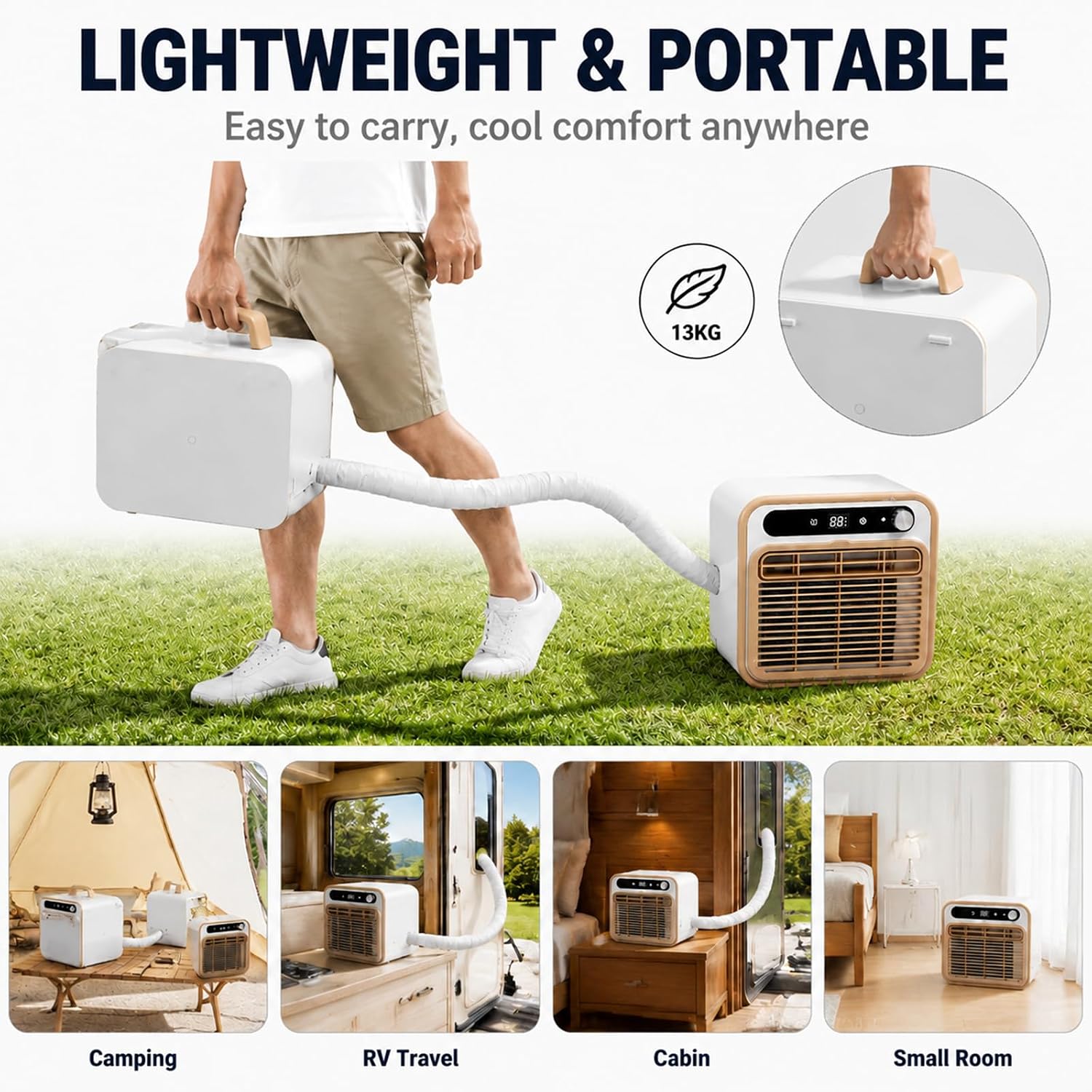  Climatiseur Portable 5000 BTU, AC Mobile Pour Tente 1m | Modèle Split Silencieux, Refroidisseur D'air Intelligent Avec Option Tuyau 1m/1.5m/2m, Minuterie 12H Bureau