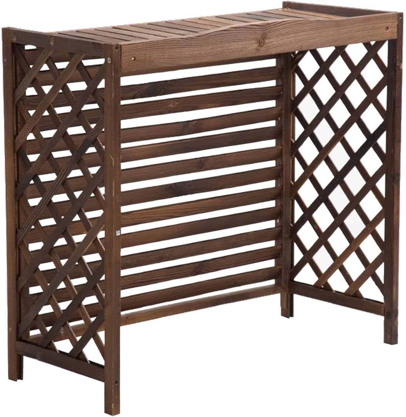 GENERIC Housse De Climatiseur Extérieur Et Boîtier De Pompe à Chaleur – Bois Massif, Poubelle, Support De Fleurs Avec Grilles De Protection Pour Cour Et Terrasse