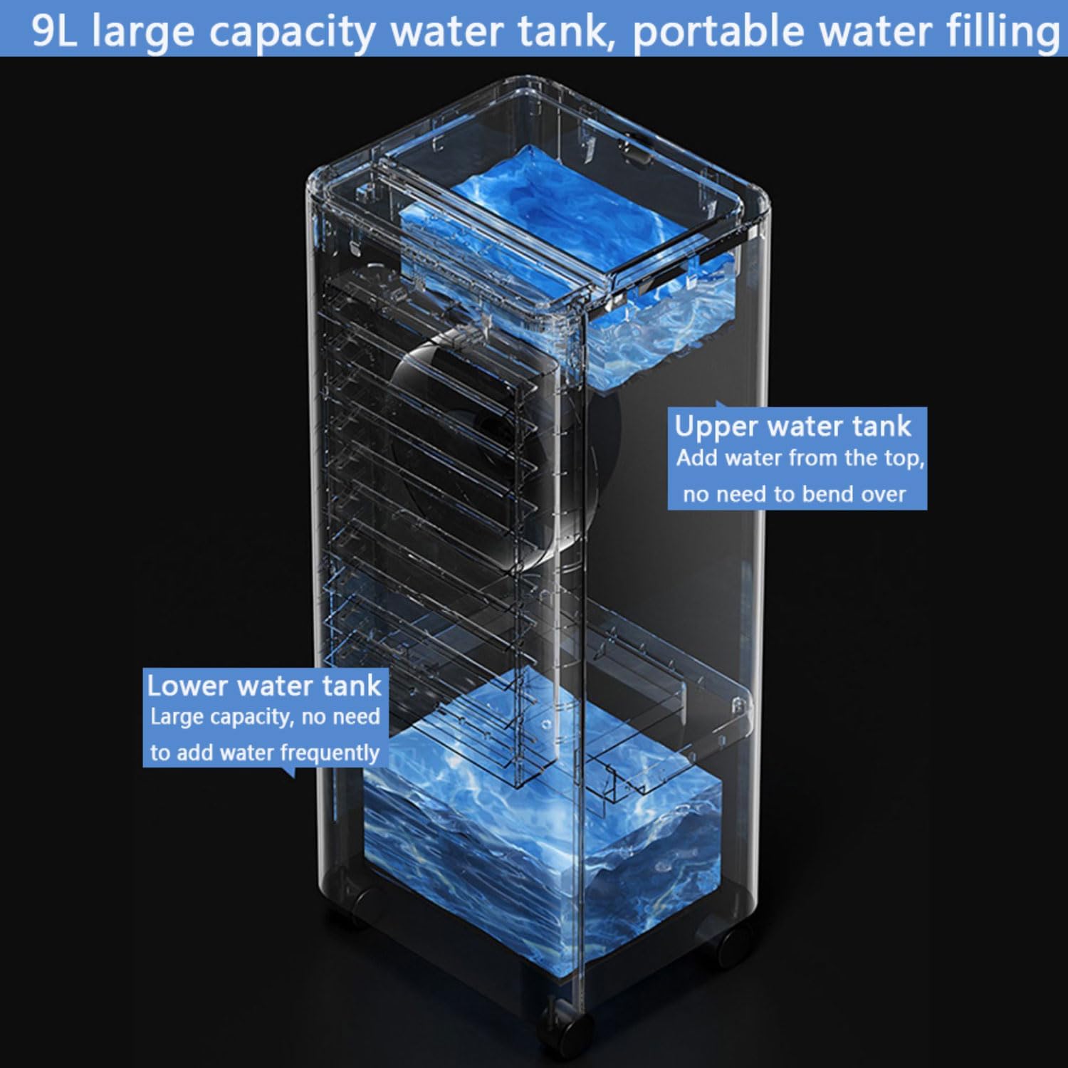 GENERIC Refroidisseur évaporatif Portable Avec Réservoir 9L, Télécommande Et 3 Vitesses.Ventilateur énergétique Efficace Avec Horlogerie 15H Et Oscillation De 90° Pour Chambre à Coucher Et Bureau.