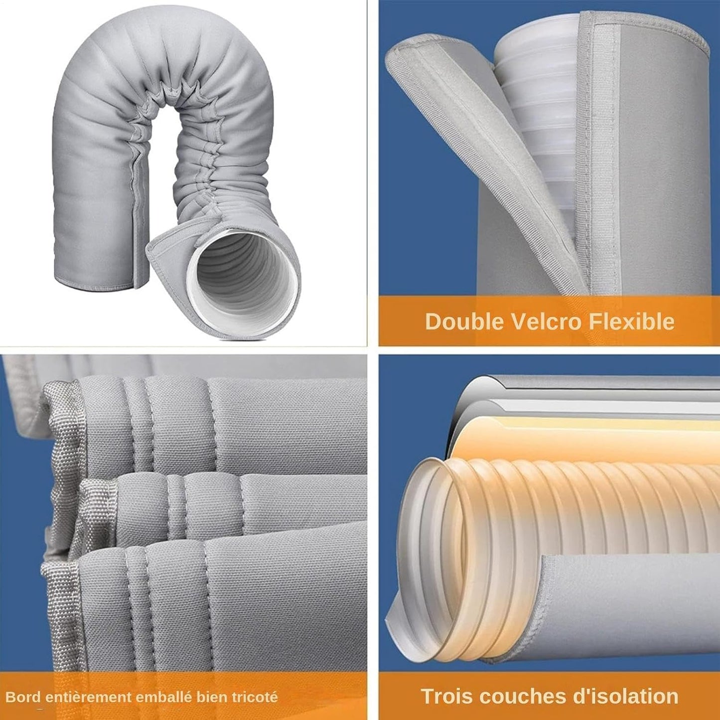  150 CM Manchon Isolant Tuyau Thermique Pour Climatisation Mobile | Gaine Isolante Tuyau D'évacuation Climatisation Mobile, Gaine Isolante Pour Conduit Climatisation, 3 Sangles, Pour 12,7/15CM