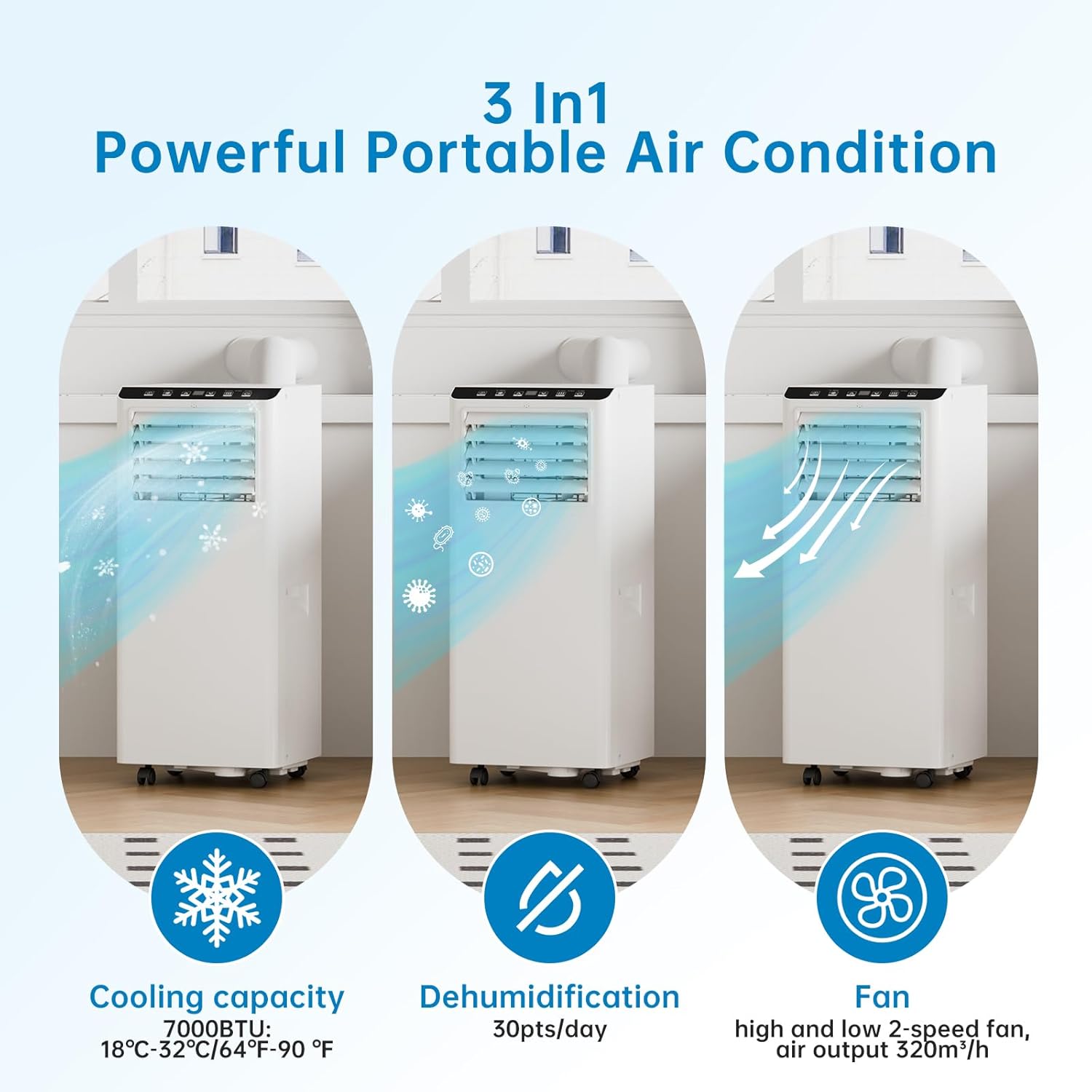  Climatiseur Portable 12000 BTU, Ventilateur De Déshumidification De Chaleur Froide, économiseur D'énergie Pour Bureau De Chambre à Coucher, Télécommande, Mode Sommeil, Fonctionnement Silencieux Avec K