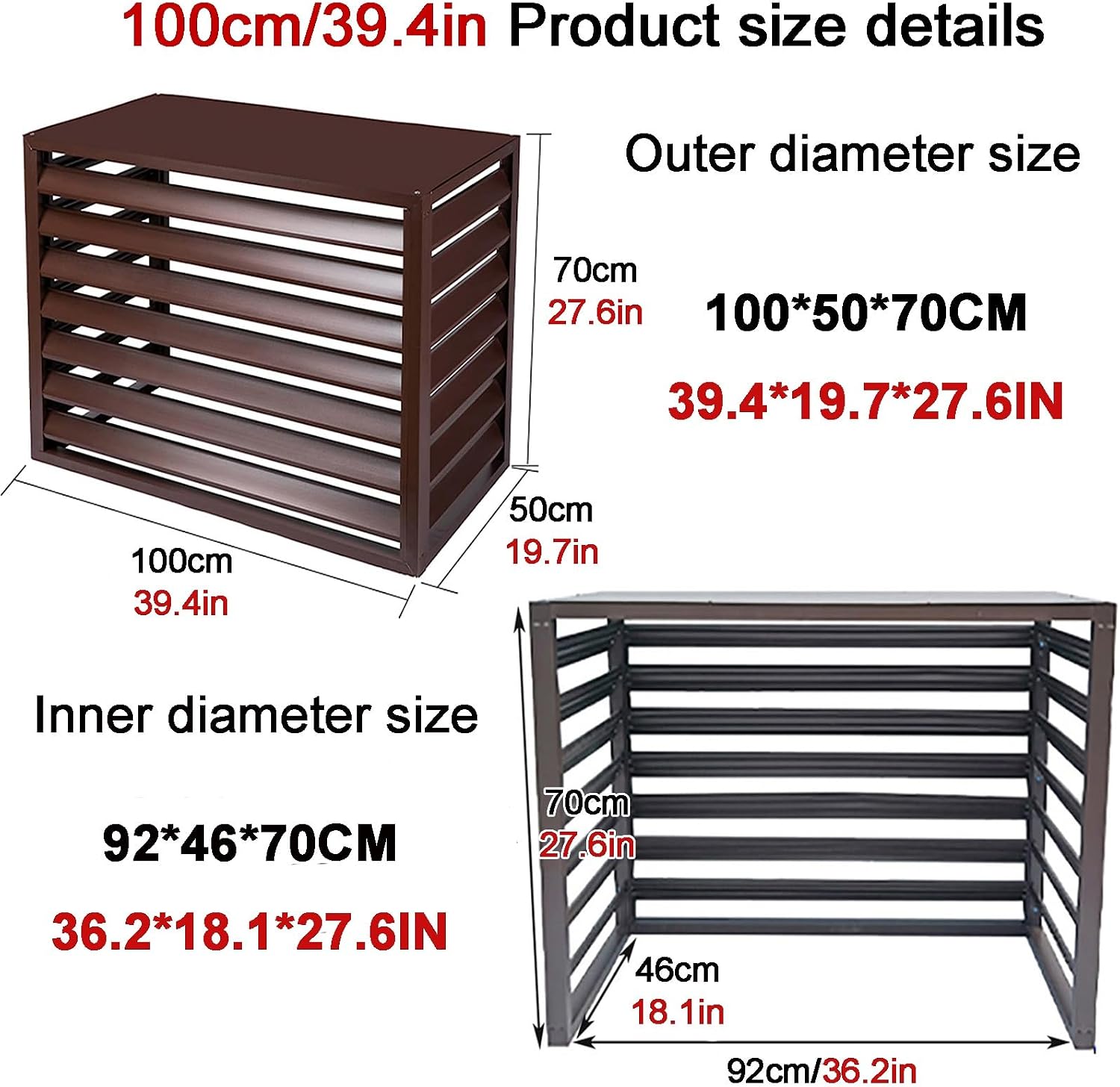 Housse De Protection En Aluminium Pour Climatiseur Et Pompe à Chaleur, Résistante Aux Intempéries, Blanc Et Gris, Taille 100 – Idéal Pour Toutes Les Saisons