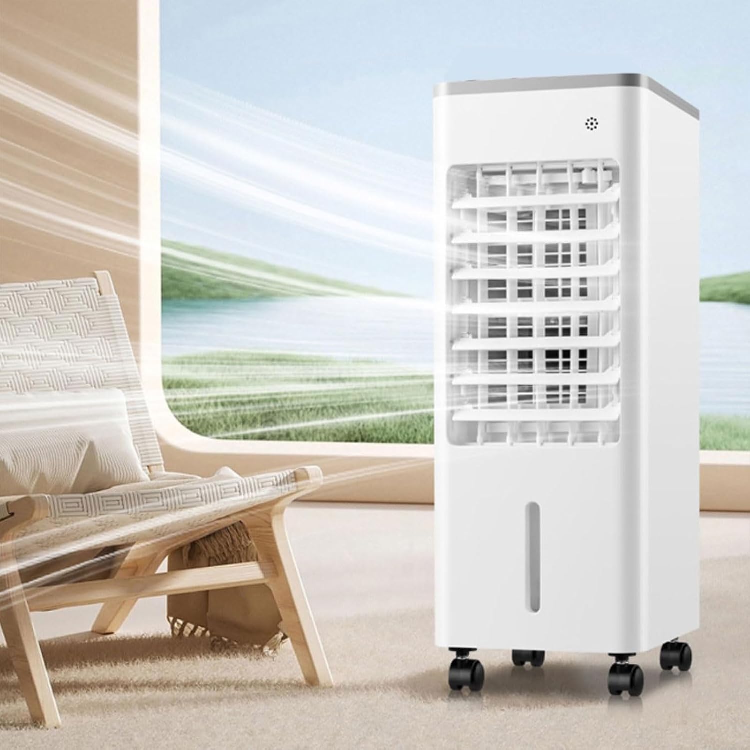 GENERIC Climatiseur Portable 3-en-1, Rafraîchisseur D’Air Évaporatif De 6L Avec Écran LED Et Oscillation à 90°, 3 Vitesses De Ventilation Réglables Et Minuterie De 7,5H, Ventilateur à Air Froid Pour Ma Black