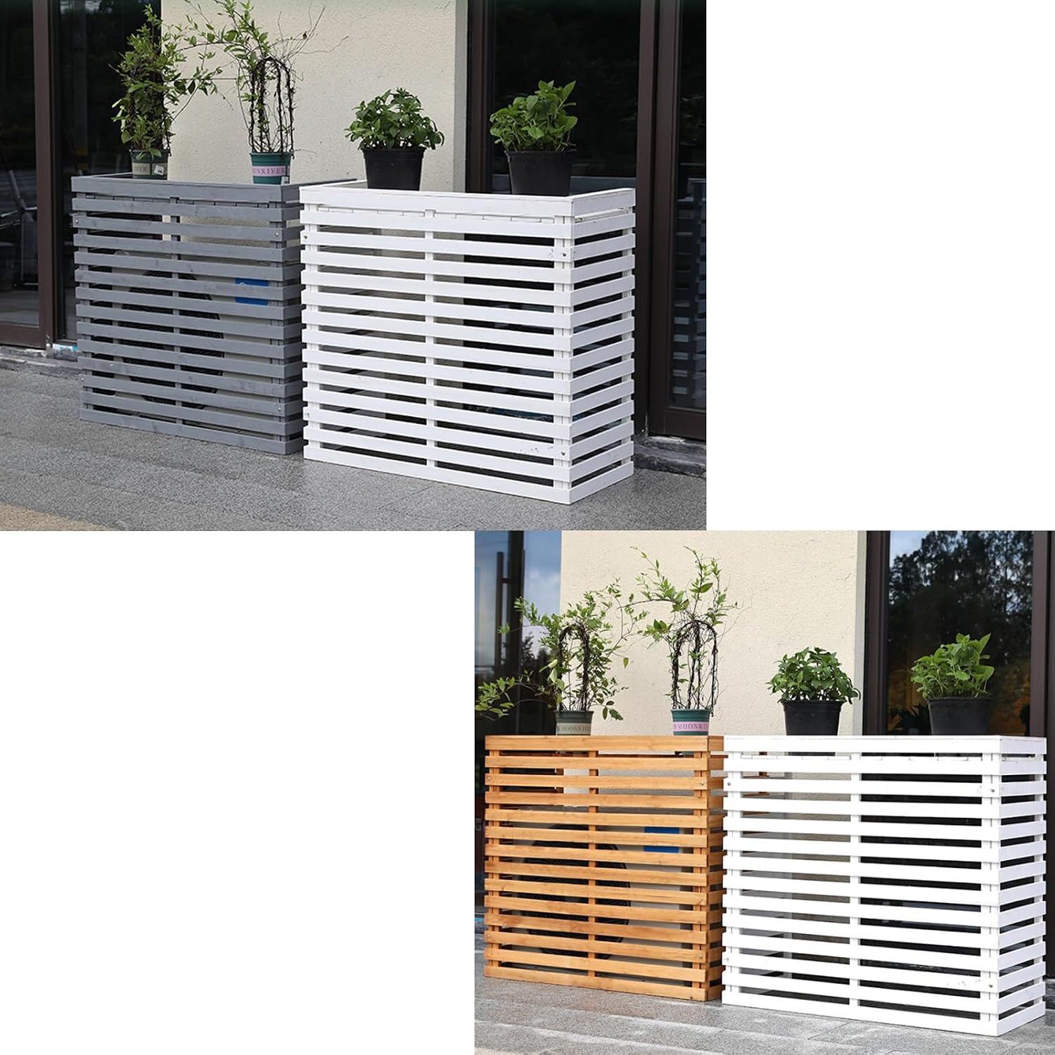  Housses Décoratives Pour Climatiseur Pour Clôtures Extérieures – Housse élégante Pour Unité De Climatisation Avec Support De Plante En Bois Et Protection Supérieure – Résistante Aux Intempéries Et