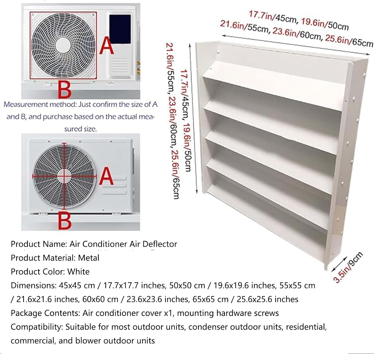 GENERIC Climatiseur Extérieur - 65 X 65 Cm - Pare-vent Pour Flux D'air Direct - Grille D'aération Réglable - Résistant Aux Intempéries - Pour Une Efficacité énergétique Et Un Confort Optimal