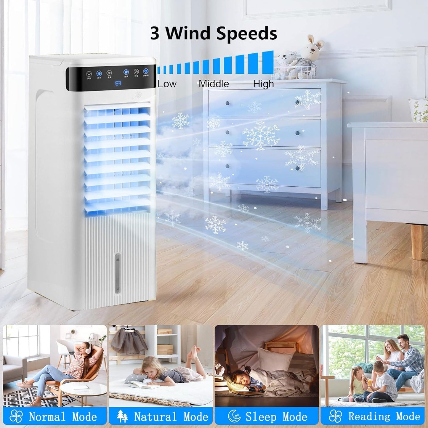 GENERIC Réservoir D'air évaporatif Portable 5L, 3 Modes Et Minuterie 12h, Télécommande, Fonctionnement Silencieux Pour La Chambre à Coucher, Bureau Et Camping, Aucun Tuyau Nécessaire