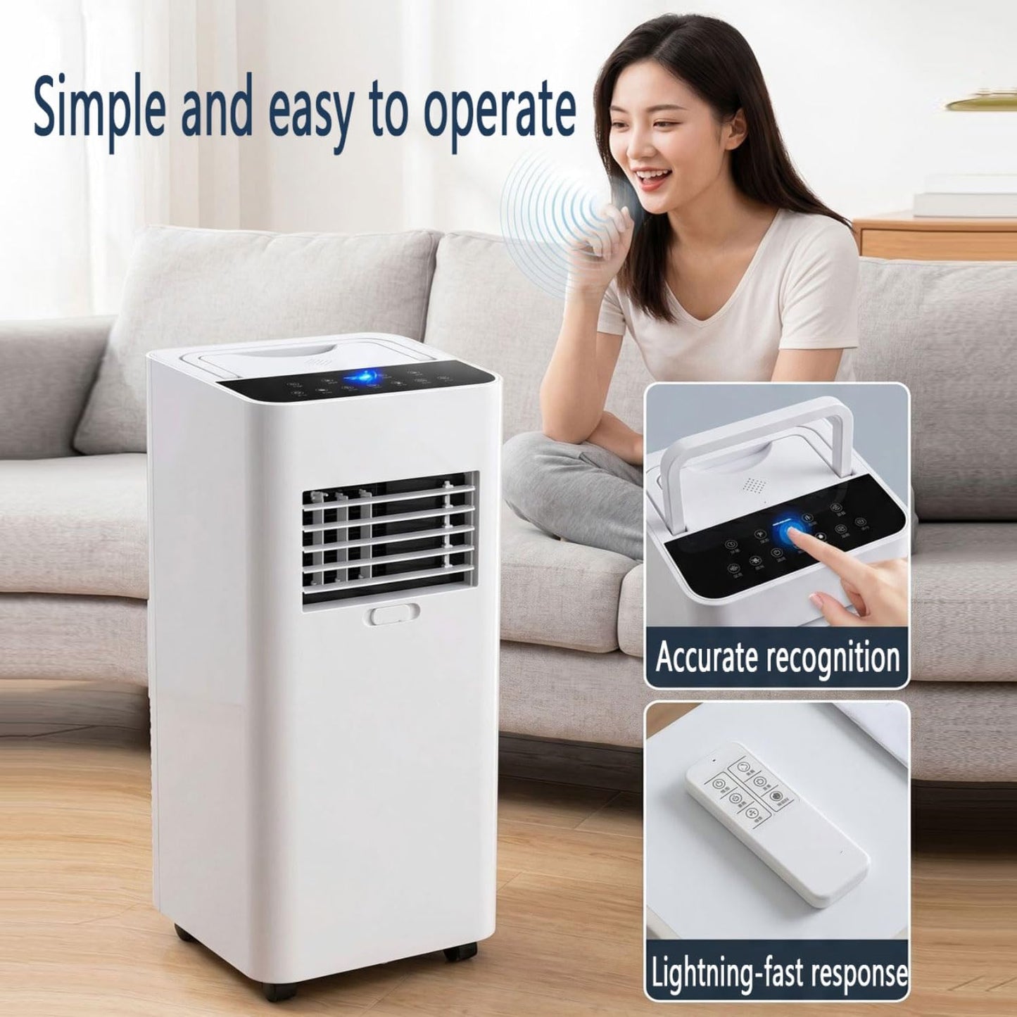  7000 BTU Climatiseurs Portables Avec Télécommande Silencieuse Smart AC Unit Pour Grande Pièce Jusqu'à 300 Sq.Ft Avec Ventilateur De Déshumidificateur De Refroidissement Rapide Silencieux 30dB Mode De