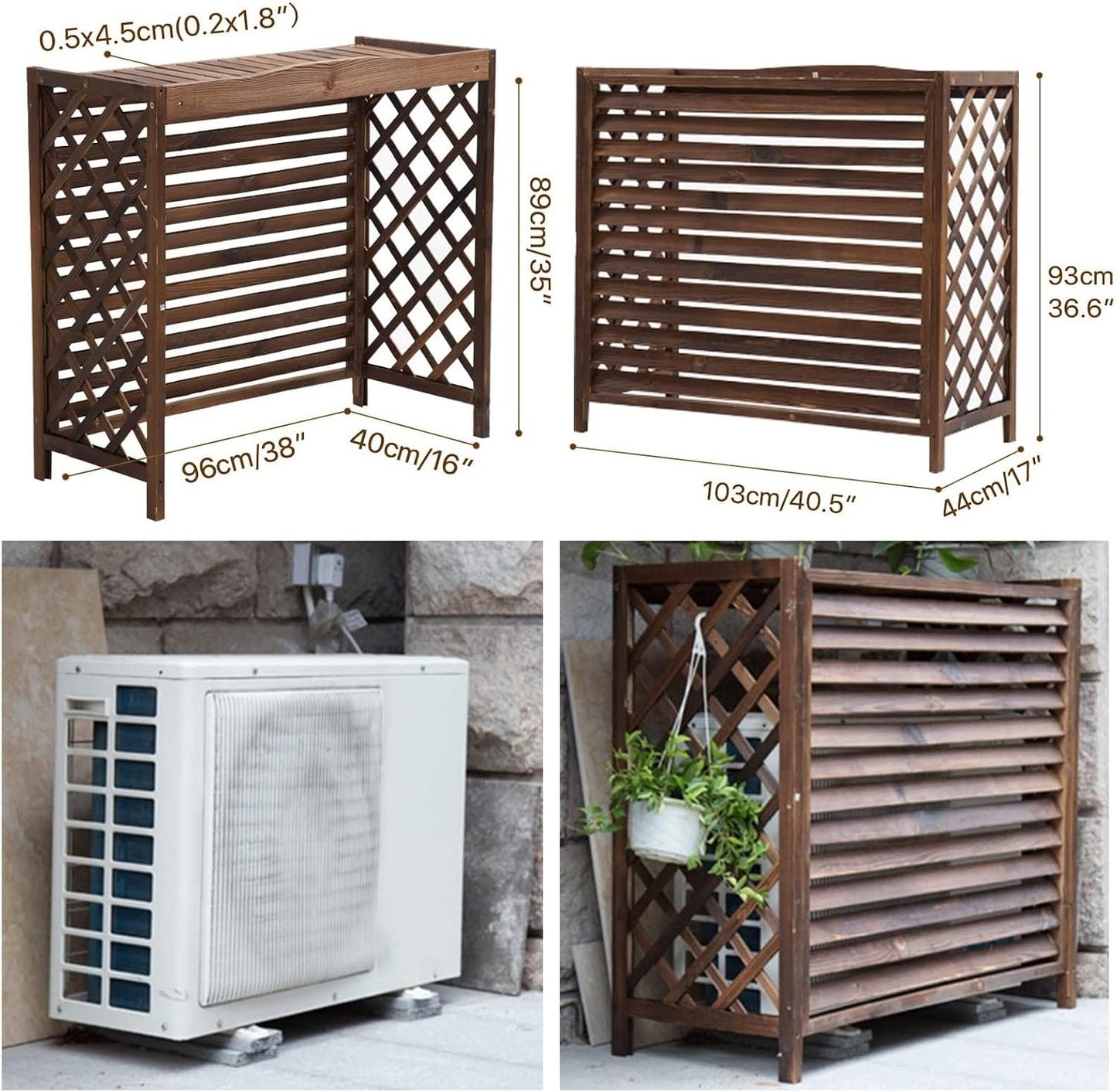 GENERIC Housse De Climatiseur Extérieur Et Boîtier De Pompe à Chaleur – Bois Massif, Poubelle, Support De Fleurs Avec Grilles De Protection Pour Cour Et Terrasse