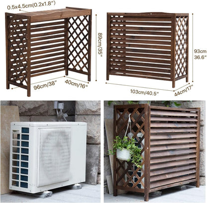 GENERIC Housse De Climatiseur Extérieur Et Boîtier De Pompe à Chaleur – Bois Massif, Poubelle, Support De Fleurs Avec Grilles De Protection Pour Cour Et Terrasse