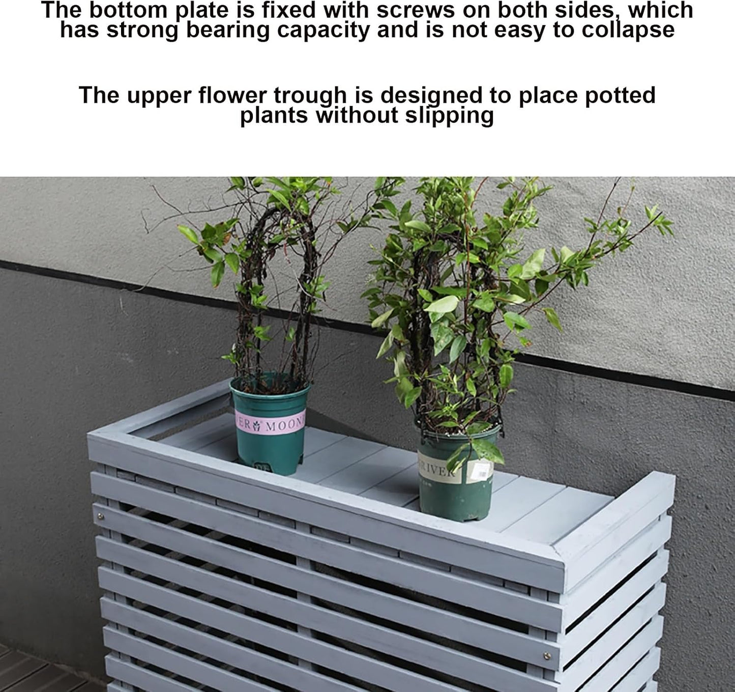  Housse De Climatiseur Extérieur - Bois Massif Avec Support De Fleur, Protection De L'unité De Climatisation Résistante Aux Intempéries, Bouclier De Climatisation Mobile (couleur : Blanc)