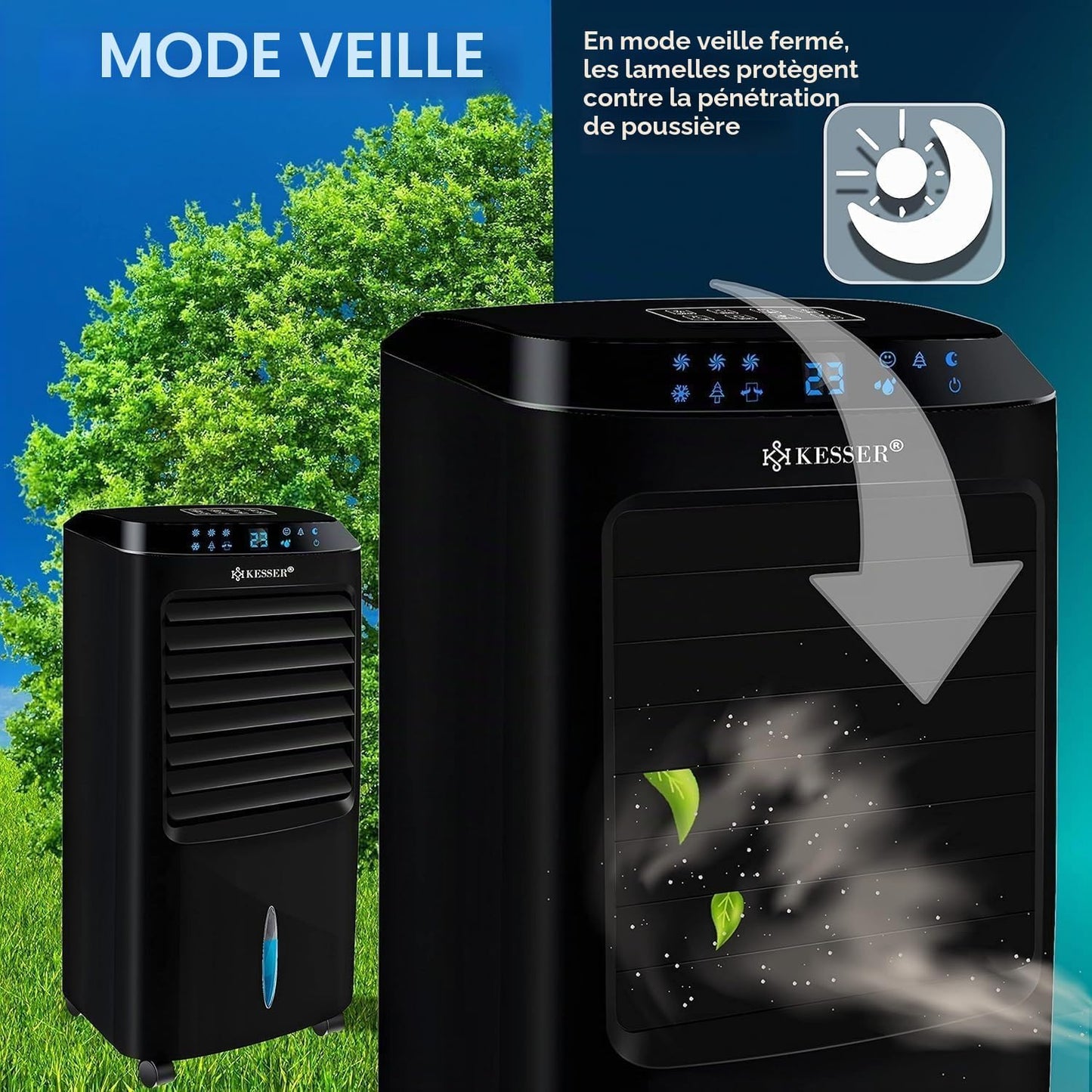  KESSER® Climatiseur Mobile 4 En 1 – Refroidisseur D'air Avec Télécommande Et Minuterie, Réservoir D'eau De 10 L, Ionisateur Et Humidificateur, Ventilateur Climatiseur Sans Tuyau D'évacuation, 3