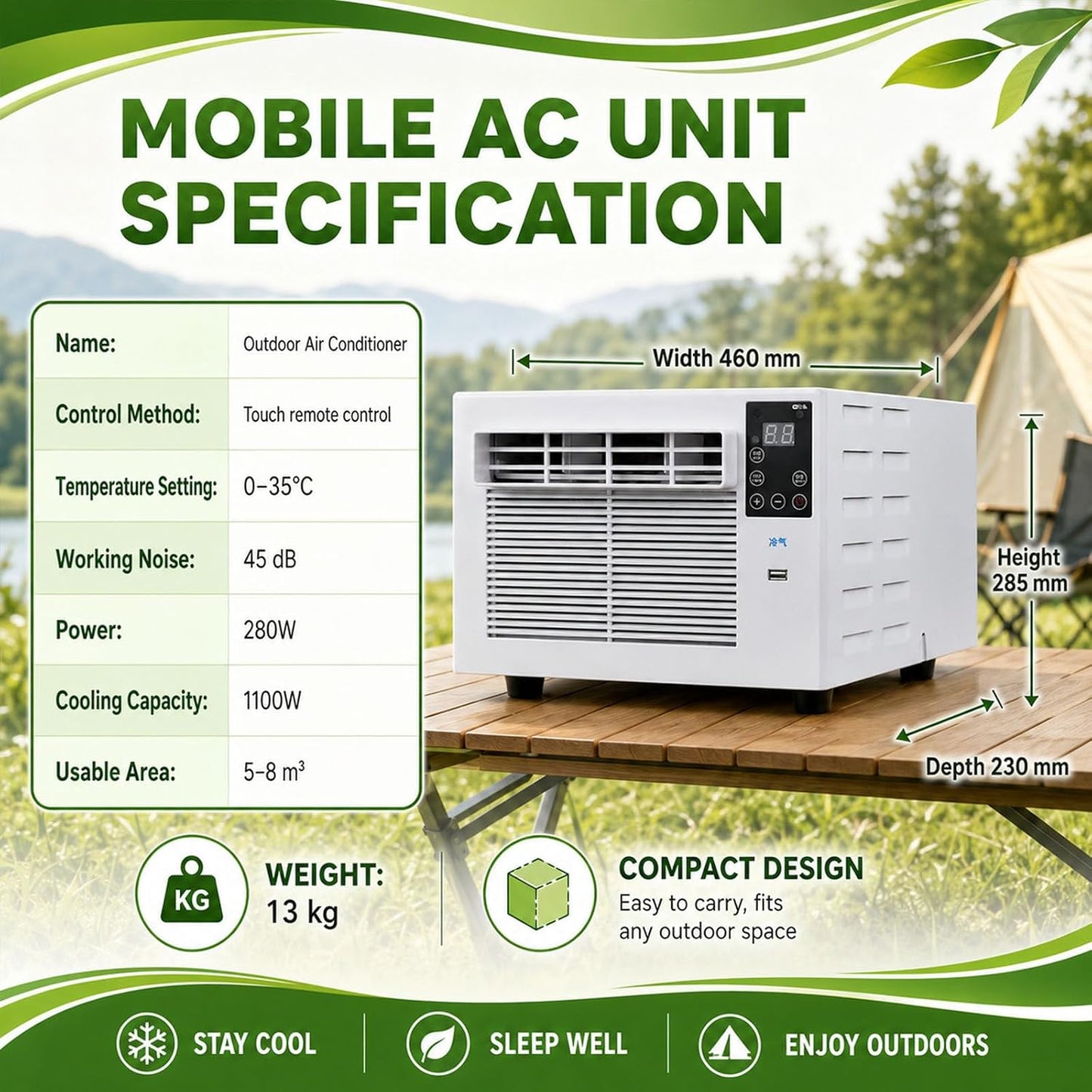  Climatiseur Portable 1876 Btu Pour Tentes,280W,Déshumidificateur,Rafraîchisseur D'air Avec Minuterie Et Télécommande Pour Tentes 1 À 3 Personnes,Camping En Camion Et Camping-Cars AC+1.8M