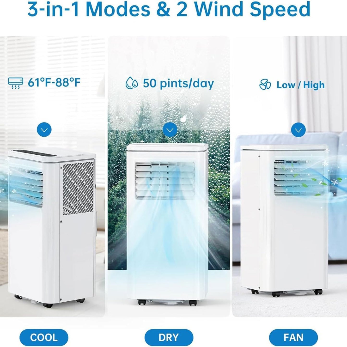 Climatiseur Portable Silencieux Smart Portable AC Avec Déshumidificateur De Refroidissement Intégré Et Modes Ventilateur Pour La Pièce Jusqu'à 350 Sq.ft Conditioner Télécommande 24 Heures Minuterie, K